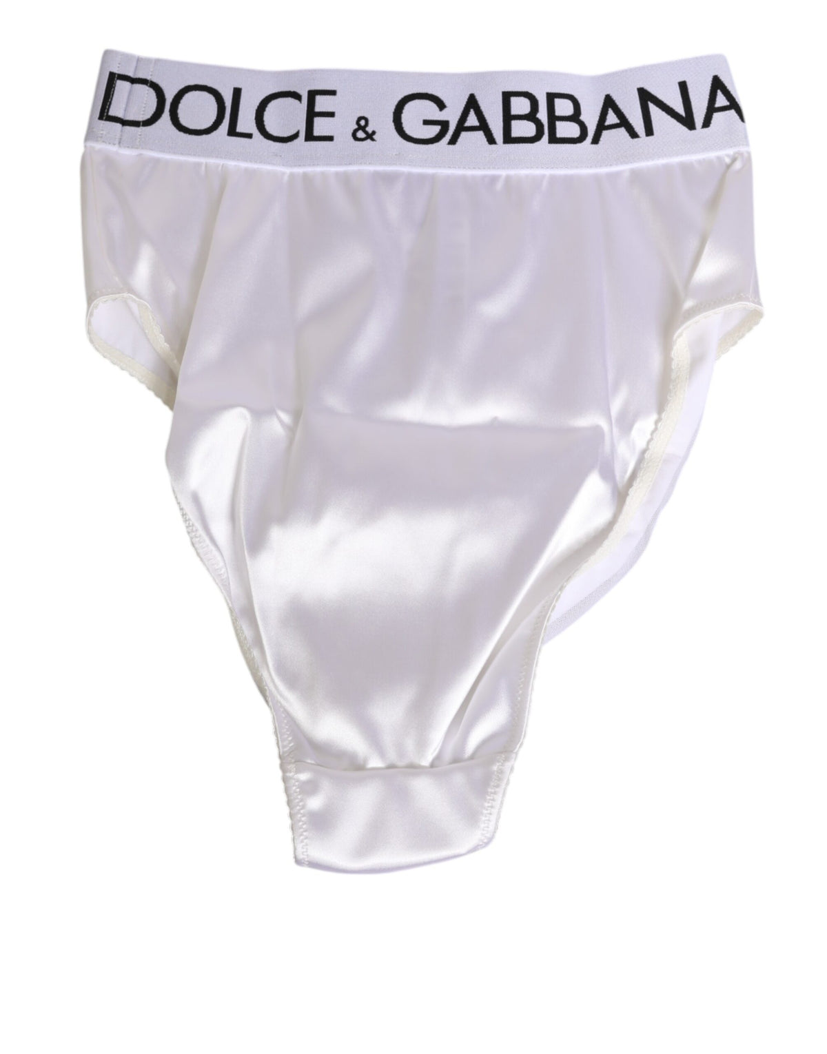 Dolce & Gabbana White Satin High-Waist Brief Logo Women Women's Underwear