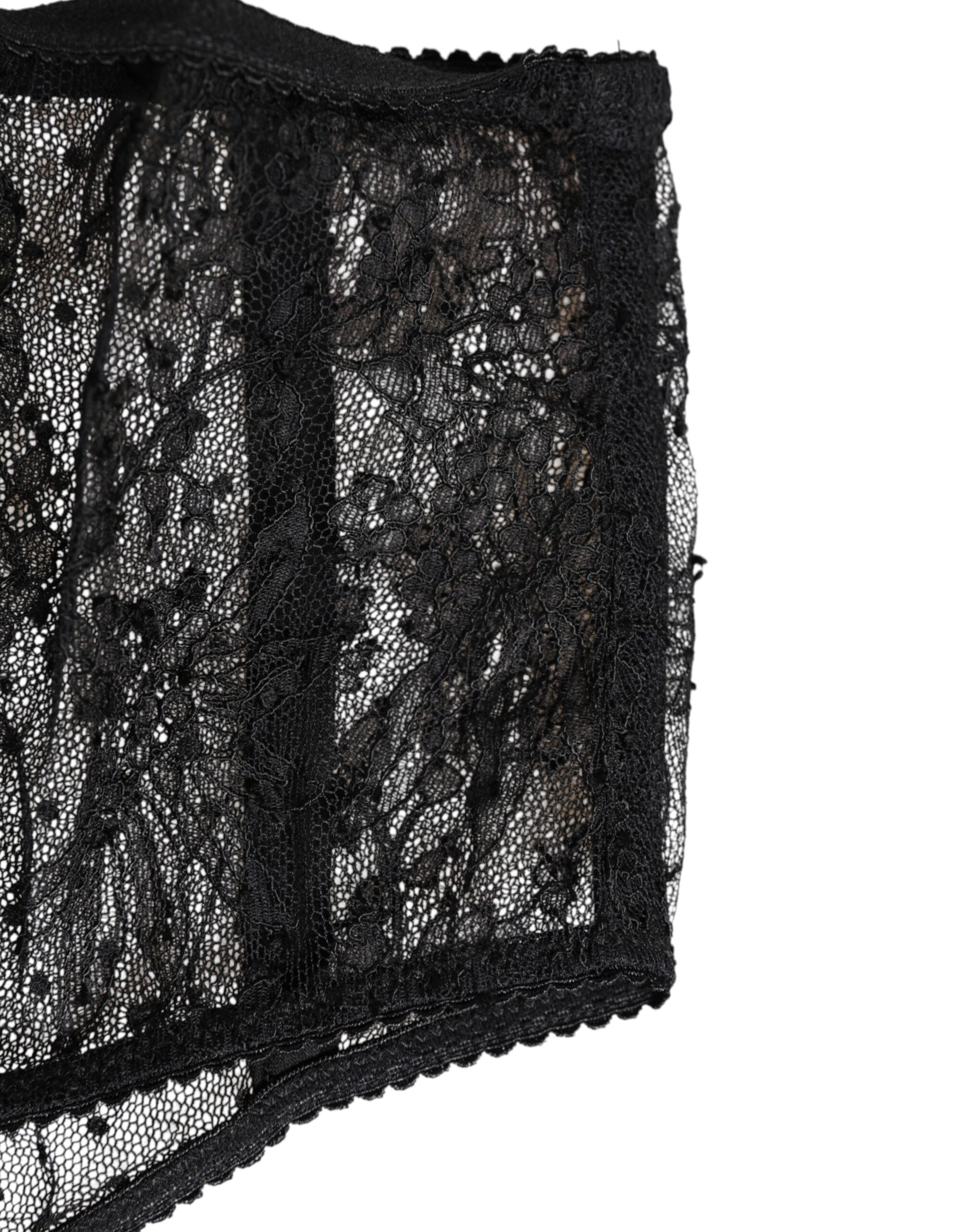 Dolce & Gabbana Black Lace Polka Dot Mesh High Waist Women's Underwear