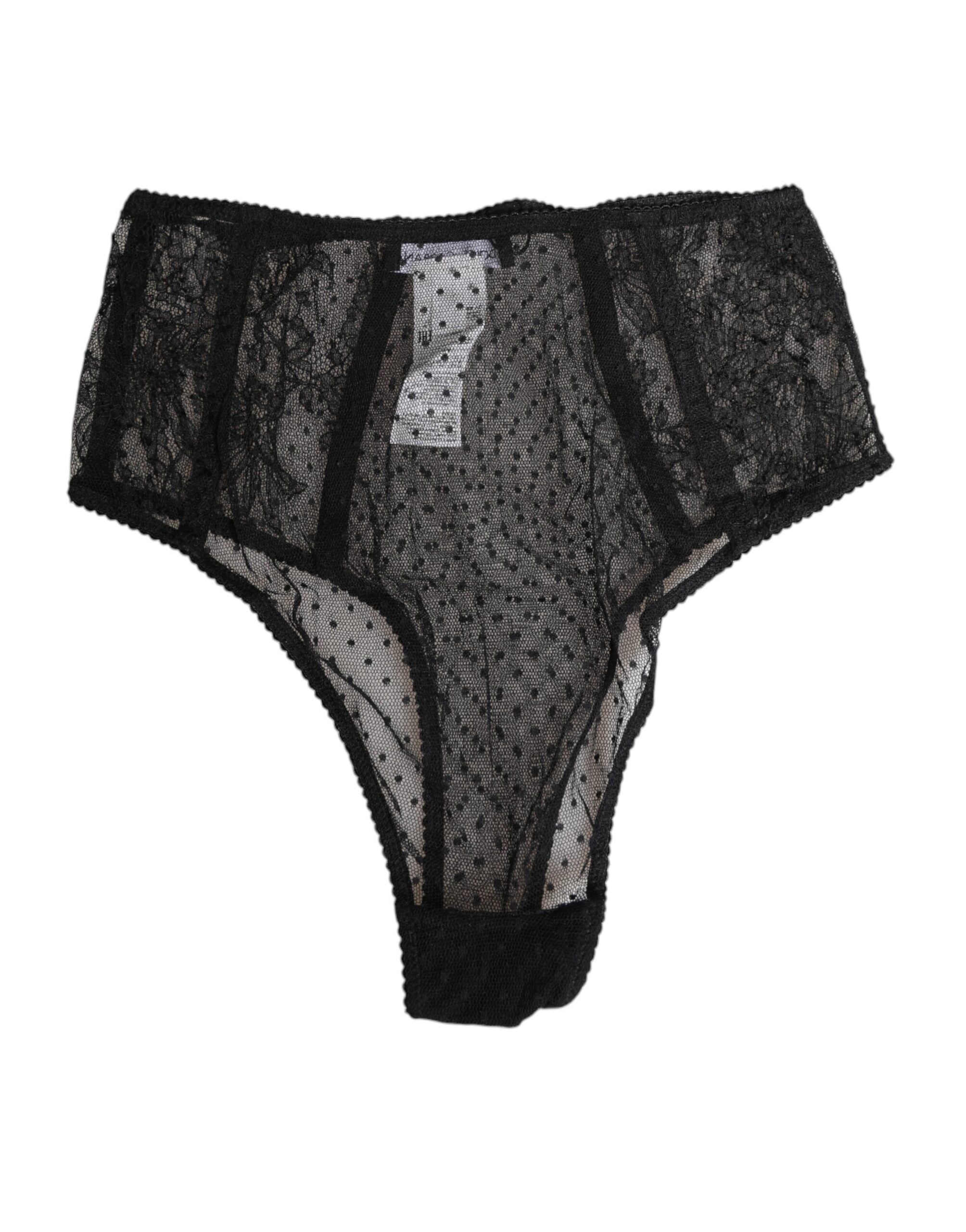 Dolce & Gabbana Black Lace Polka Dot Mesh High Waist Women's Underwear
