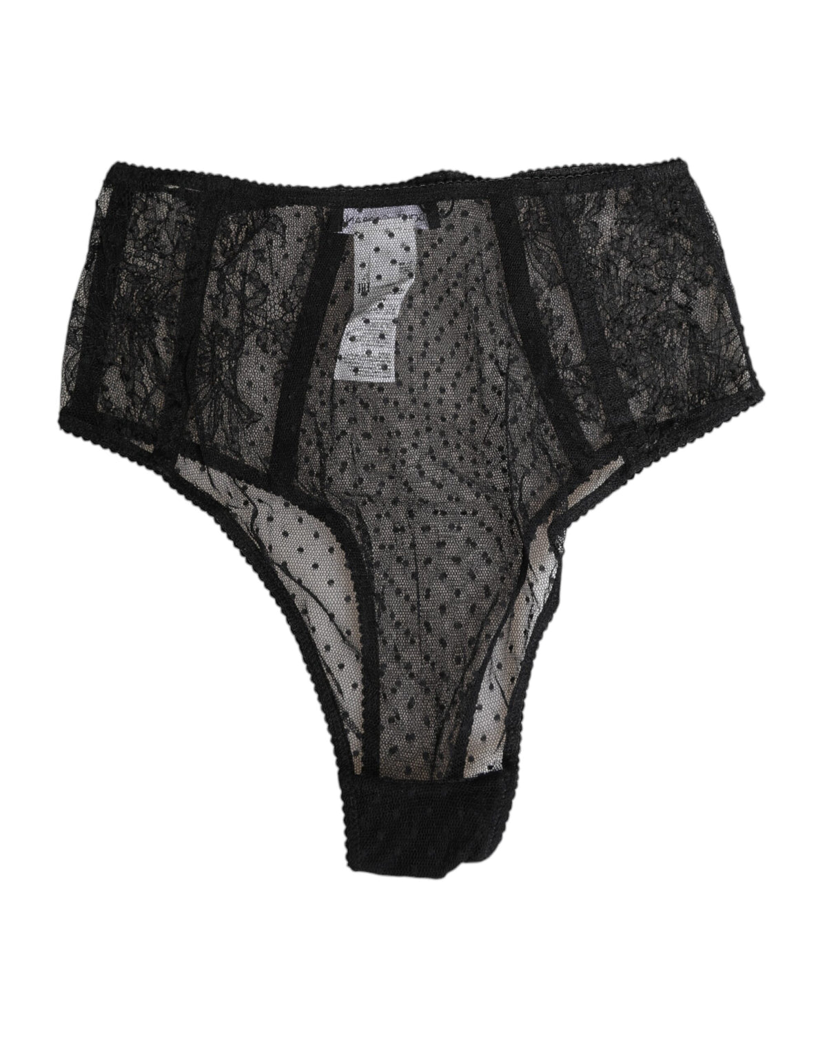 Dolce & Gabbana Black Lace Polka Dot Mesh High Waist Women's Underwear