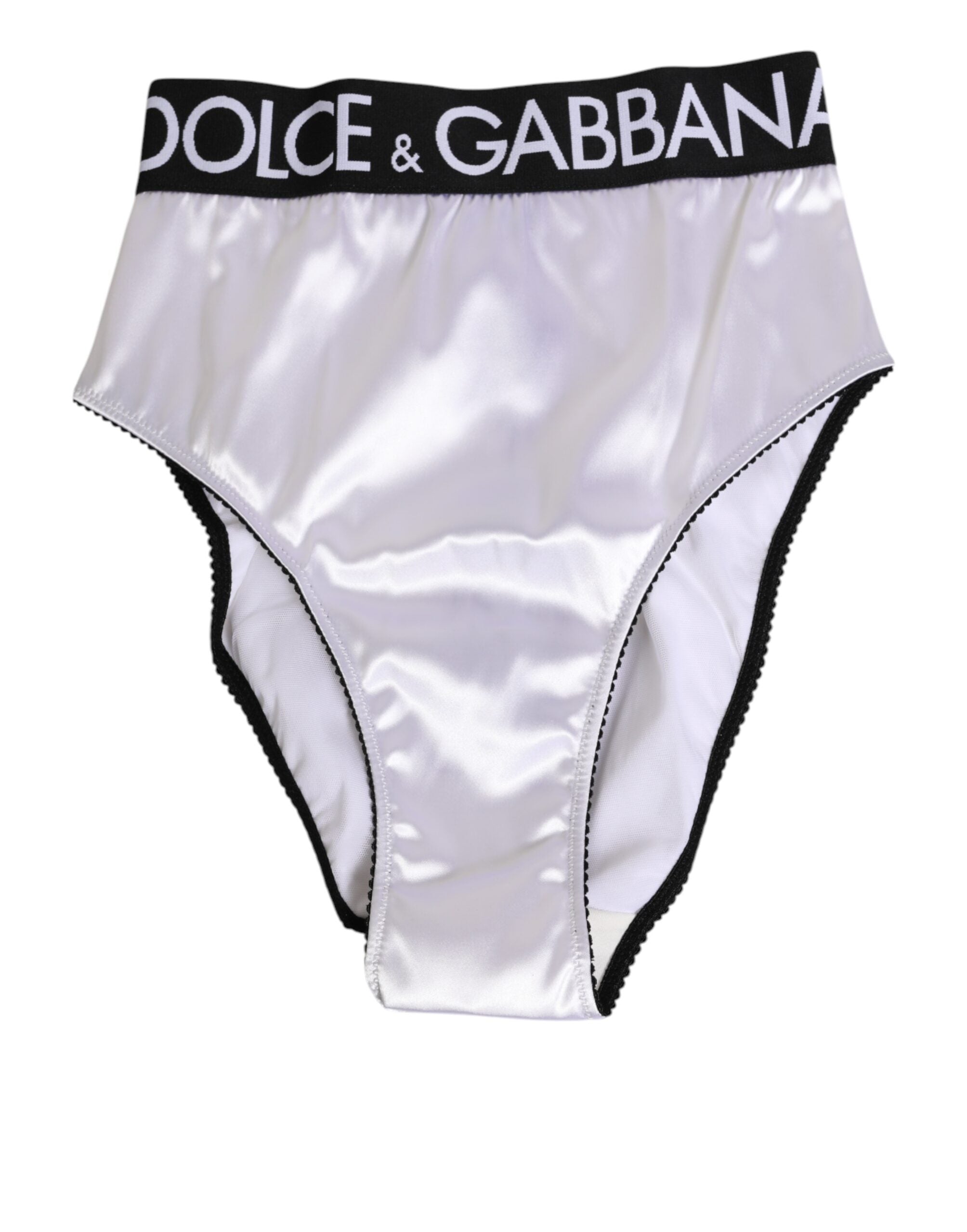 Dolce & Gabbana White Satin High-Waist Black Logo Women Women's Underwear