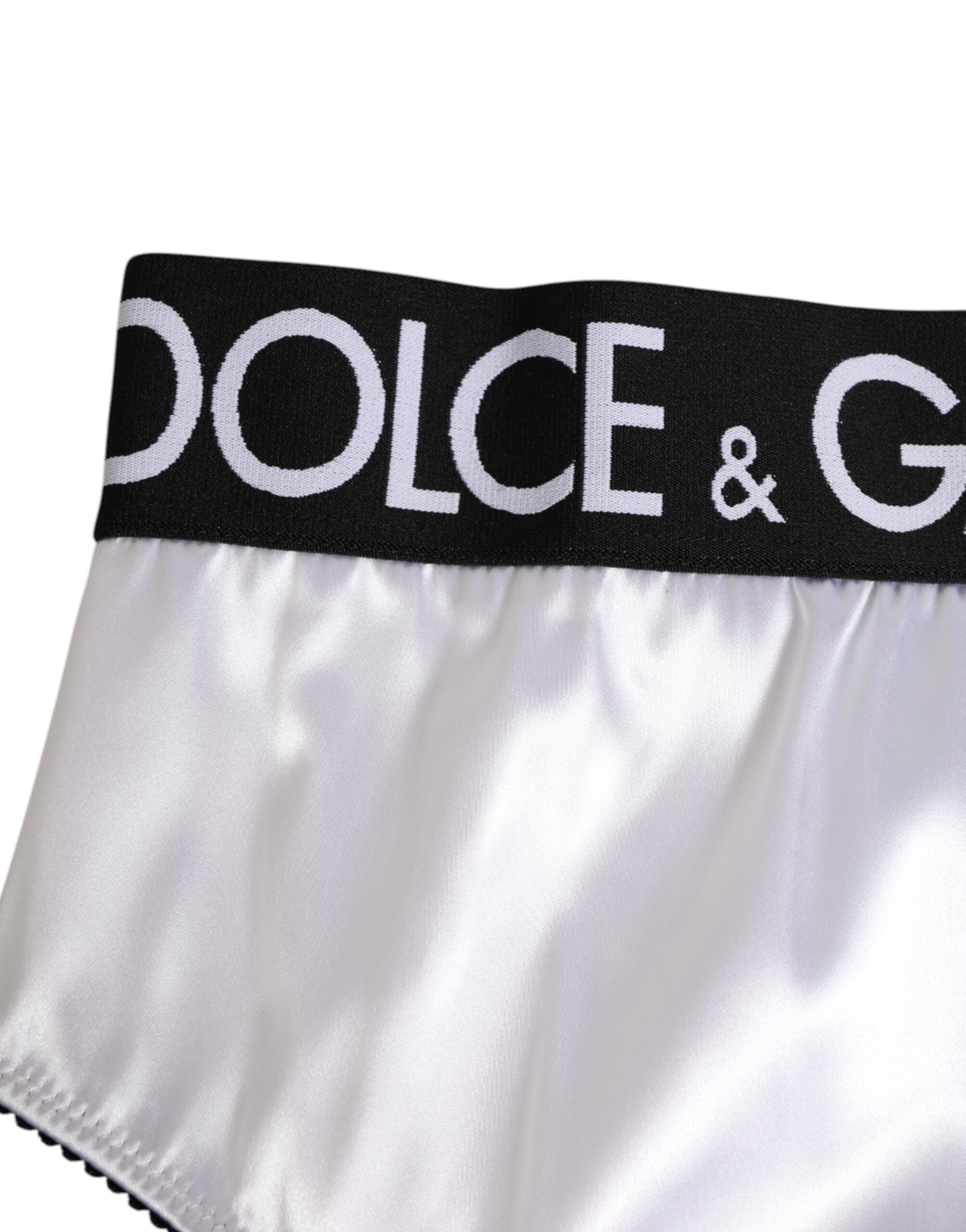Dolce & Gabbana White Satin High-Waist Black Logo Women Women's Underwear