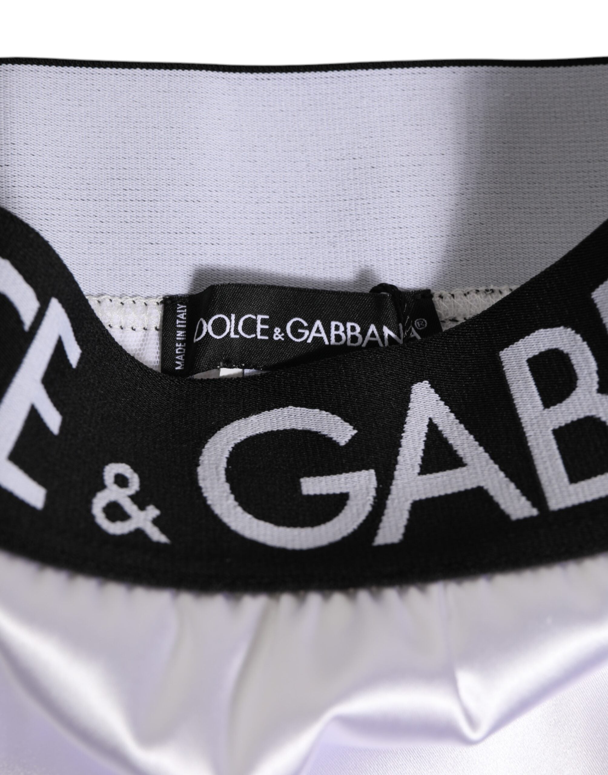 Dolce & Gabbana White Satin High-Waist Black Logo Women Women's Underwear