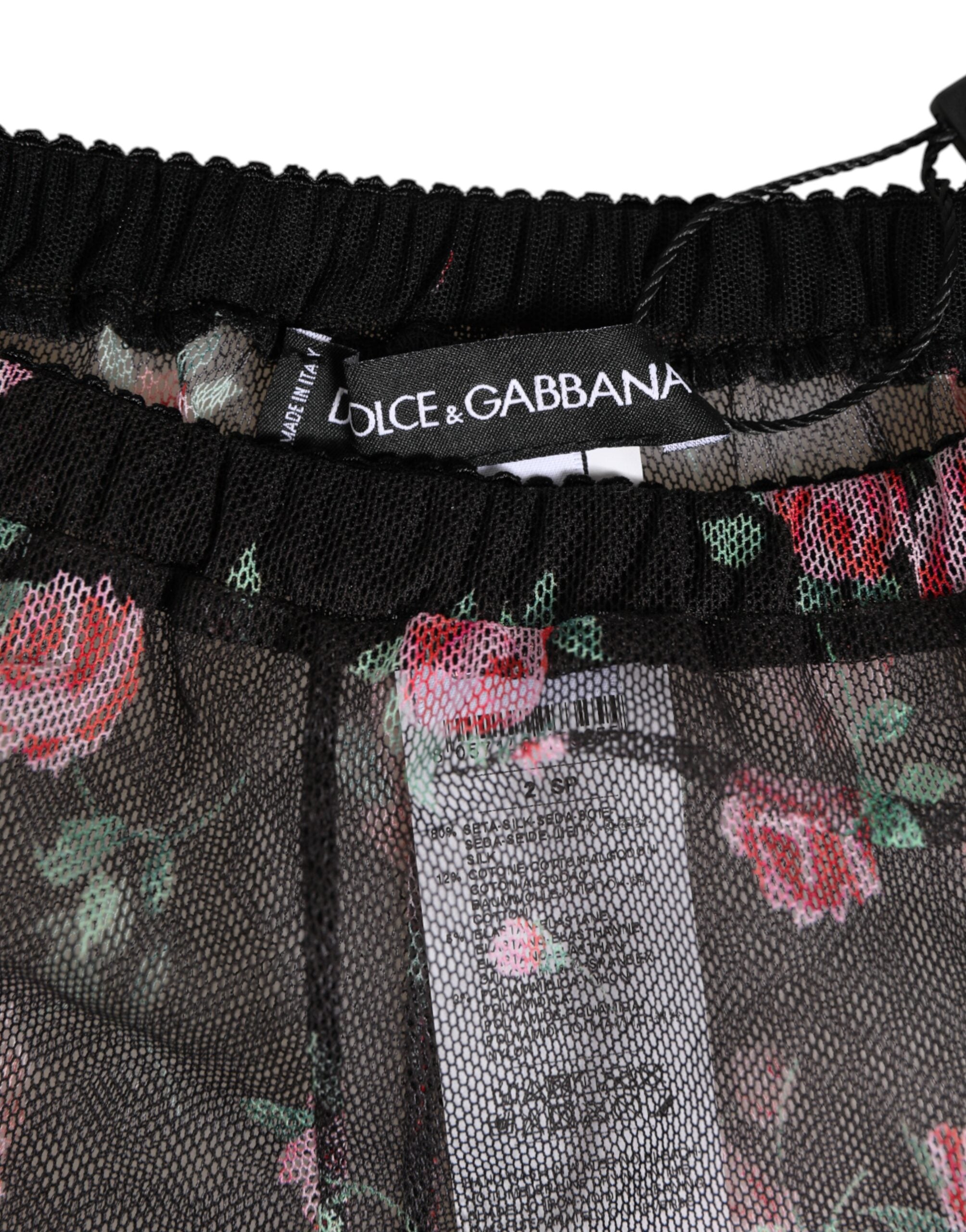 Dolce & Gabbana Black Pink Floral Lace Mesh Lingeri Women's Underwear