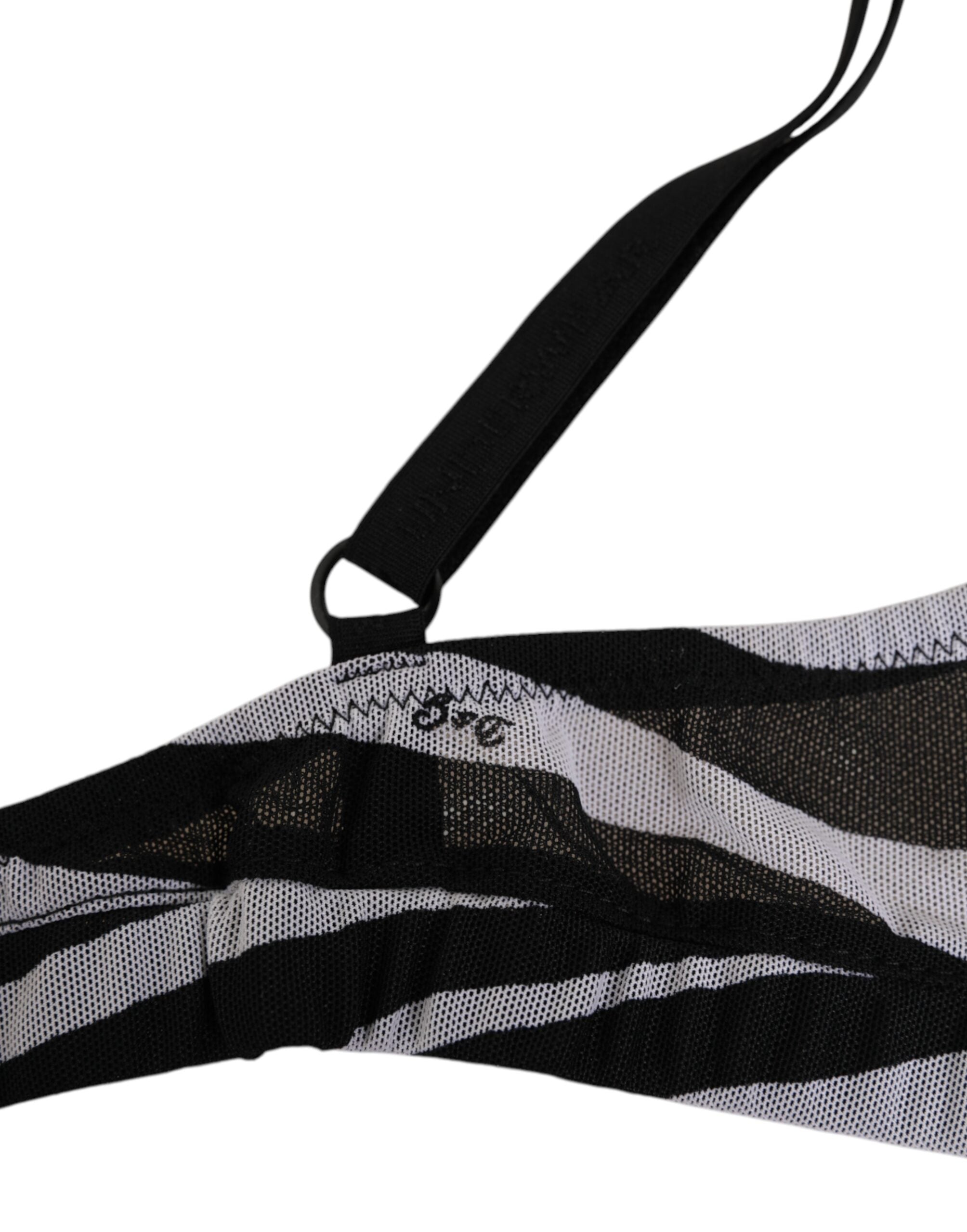 Dolce & Gabbana Black White Zebra Print Sheer Mesh Bralette Women's Underwear