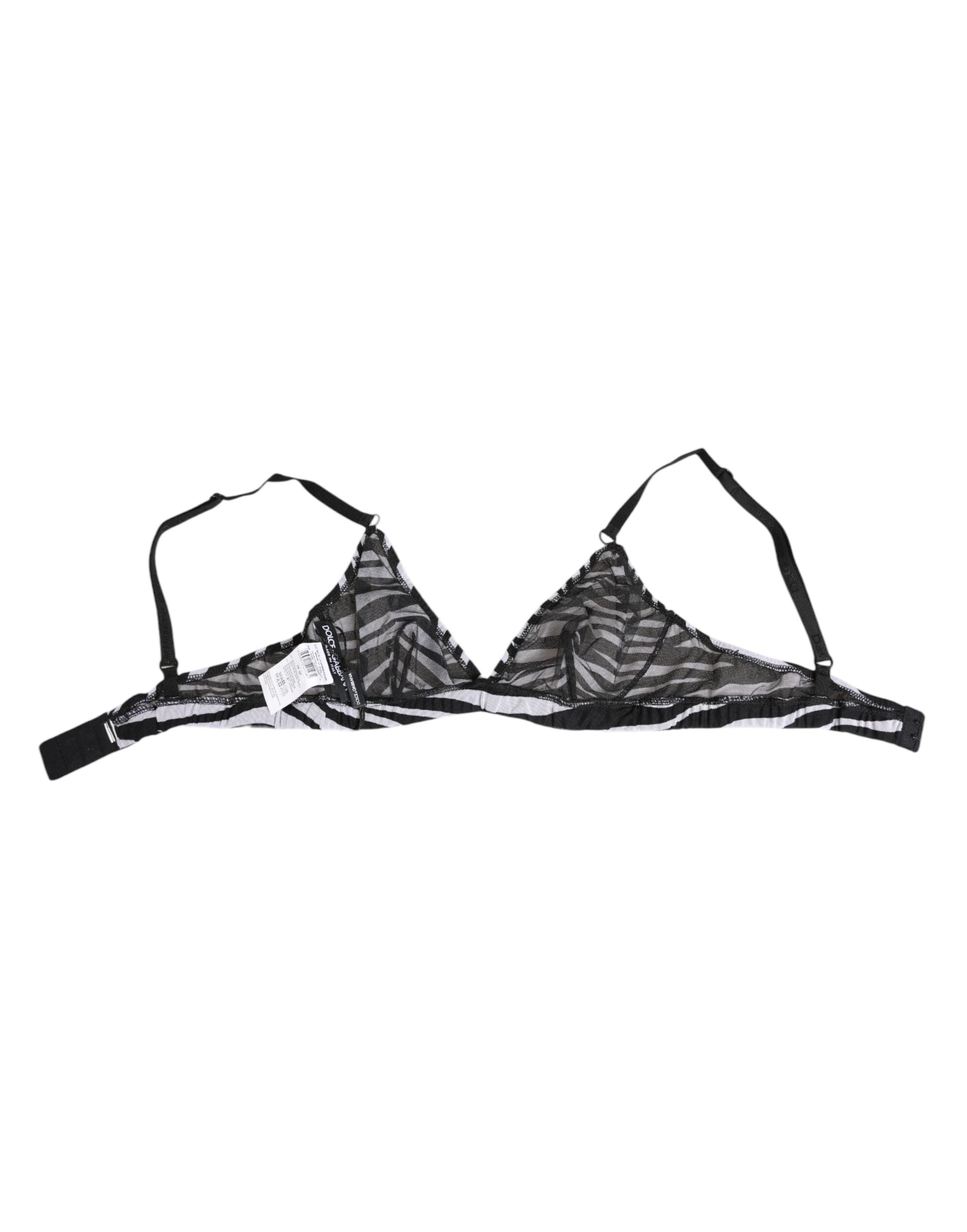 Dolce & Gabbana Black White Zebra Print Sheer Mesh Bralette Women's Underwear