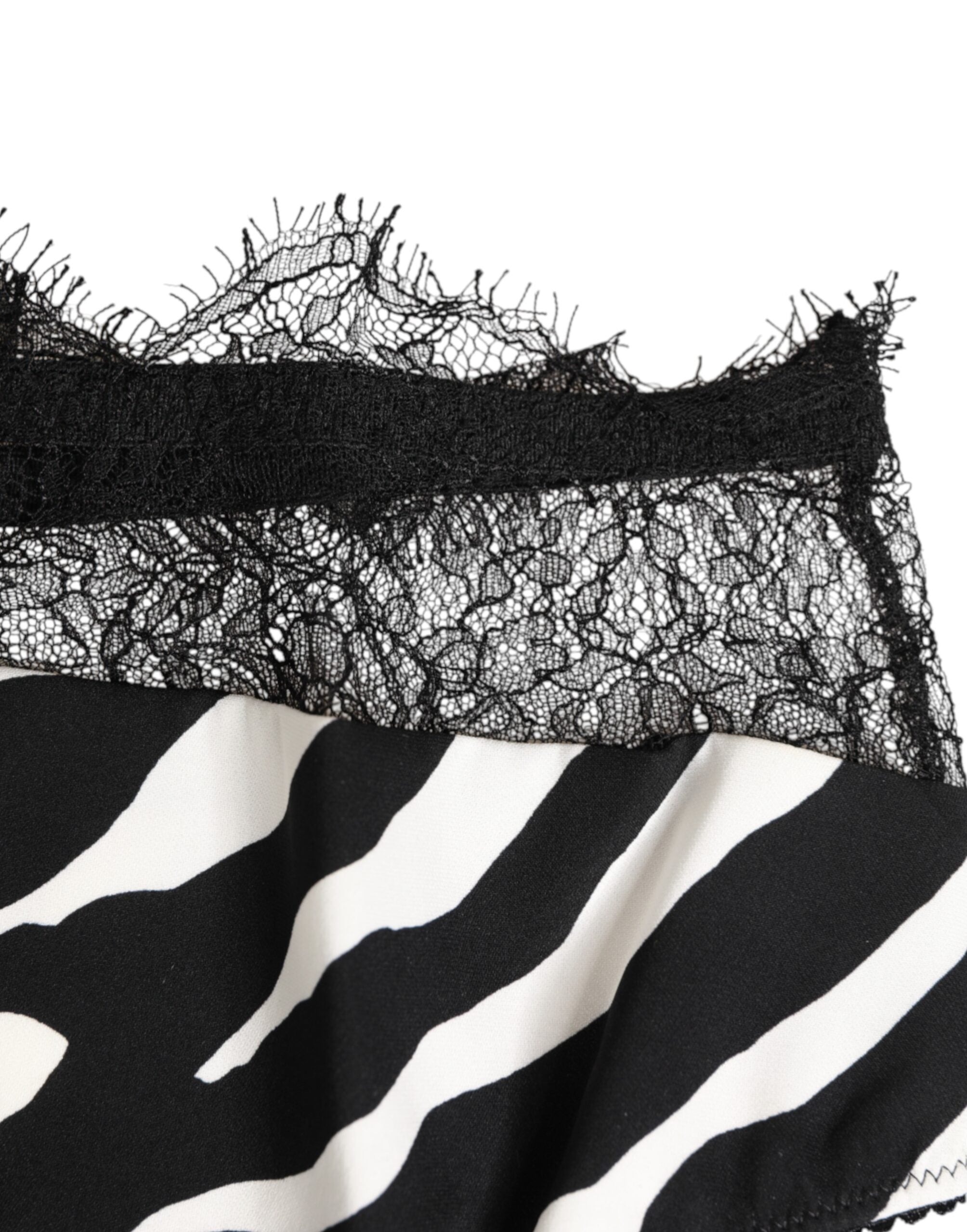 Dolce & Gabbana Black White Zebra Print Lace Trim High Women's Underwear