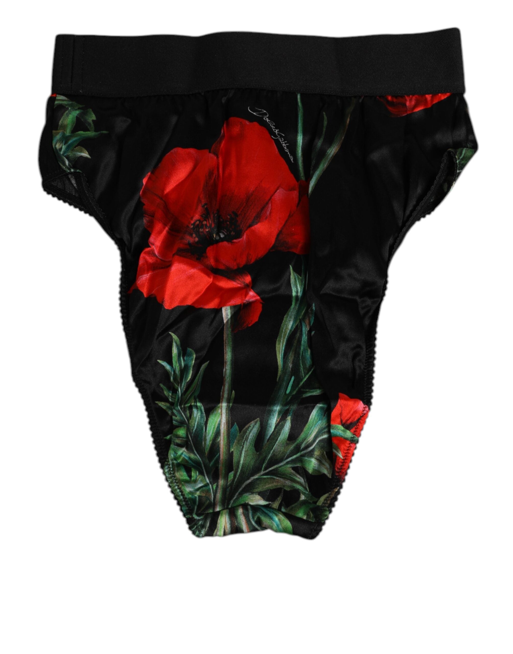Dolce & Gabbana Black Floral Print High Waist Sheer Mesh Women's Underwear