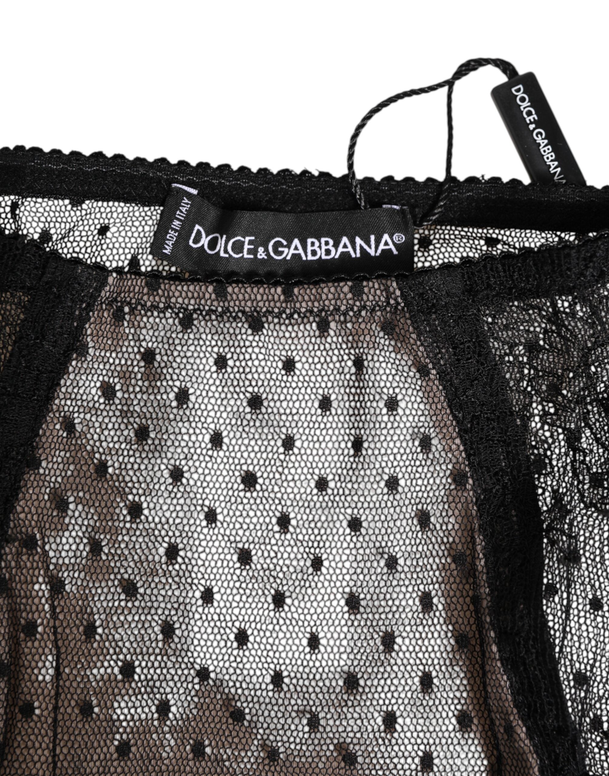 Dolce & Gabbana Black Sheer Polka Dot Lace High Waist Women's Underwear
