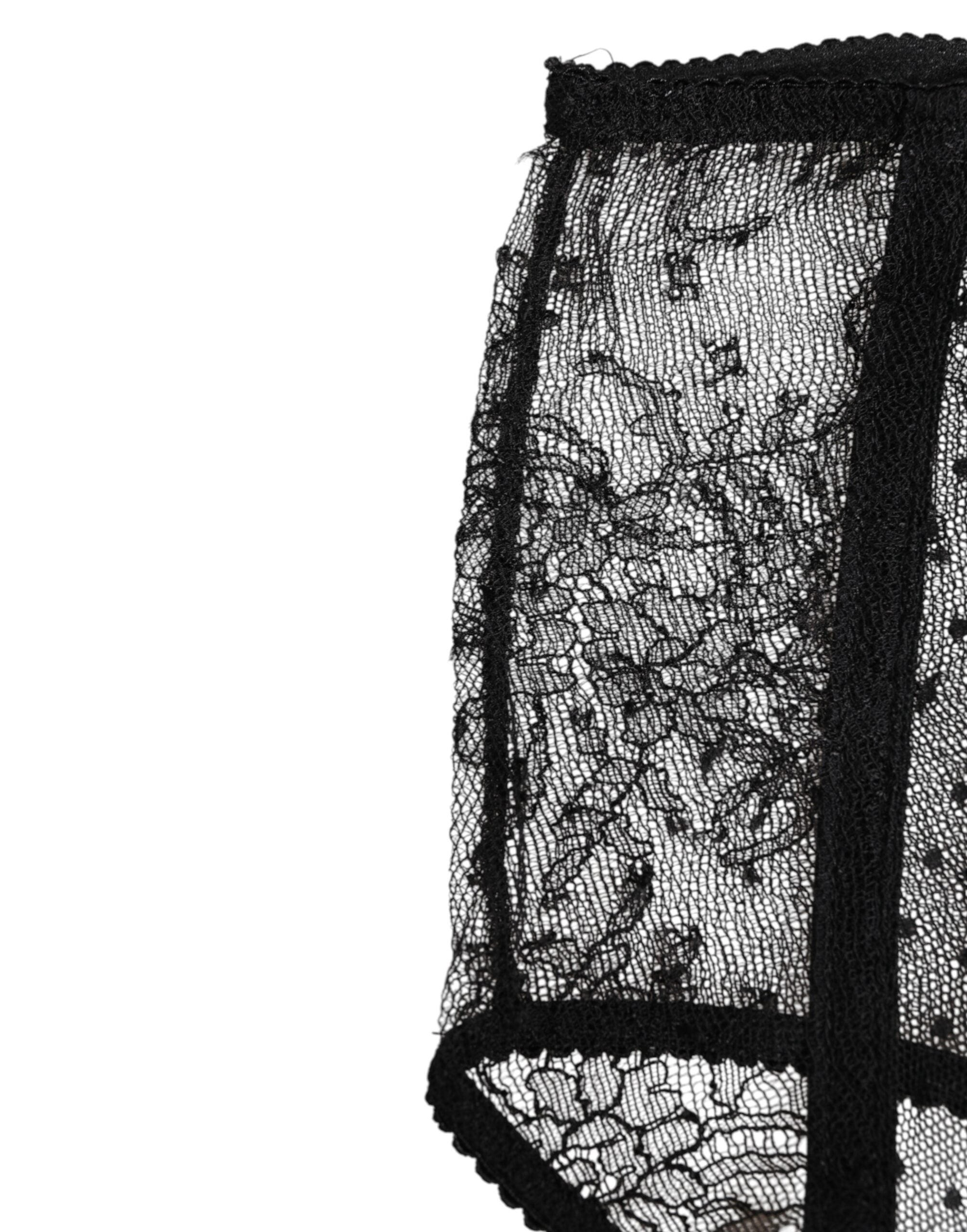 Dolce & Gabbana Black Sheer Polka Dot Lace High Waist Women's Underwear