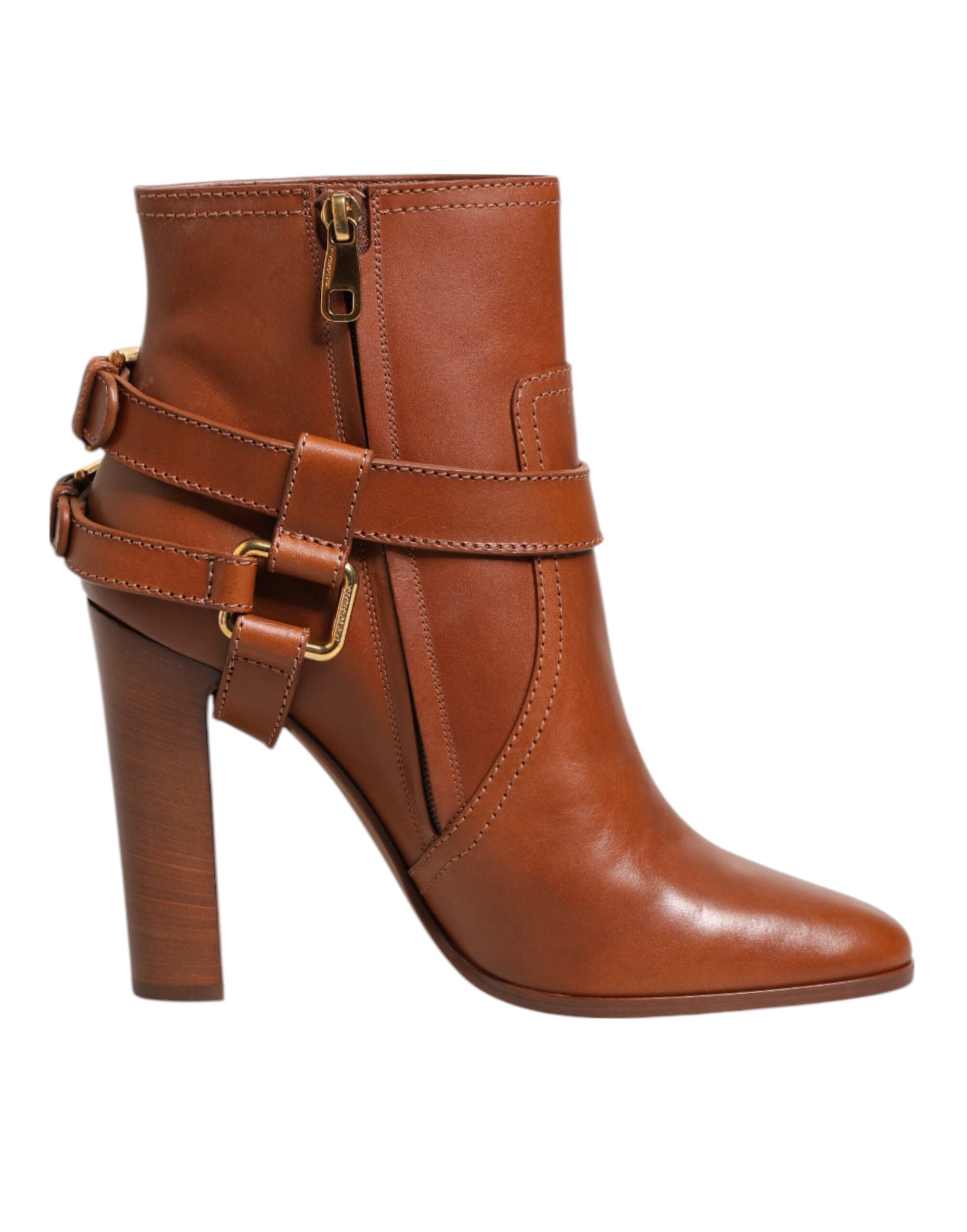Dolce & Gabbana Brown Leather DG Logo Buckle Ankle Boots Women's Shoes
