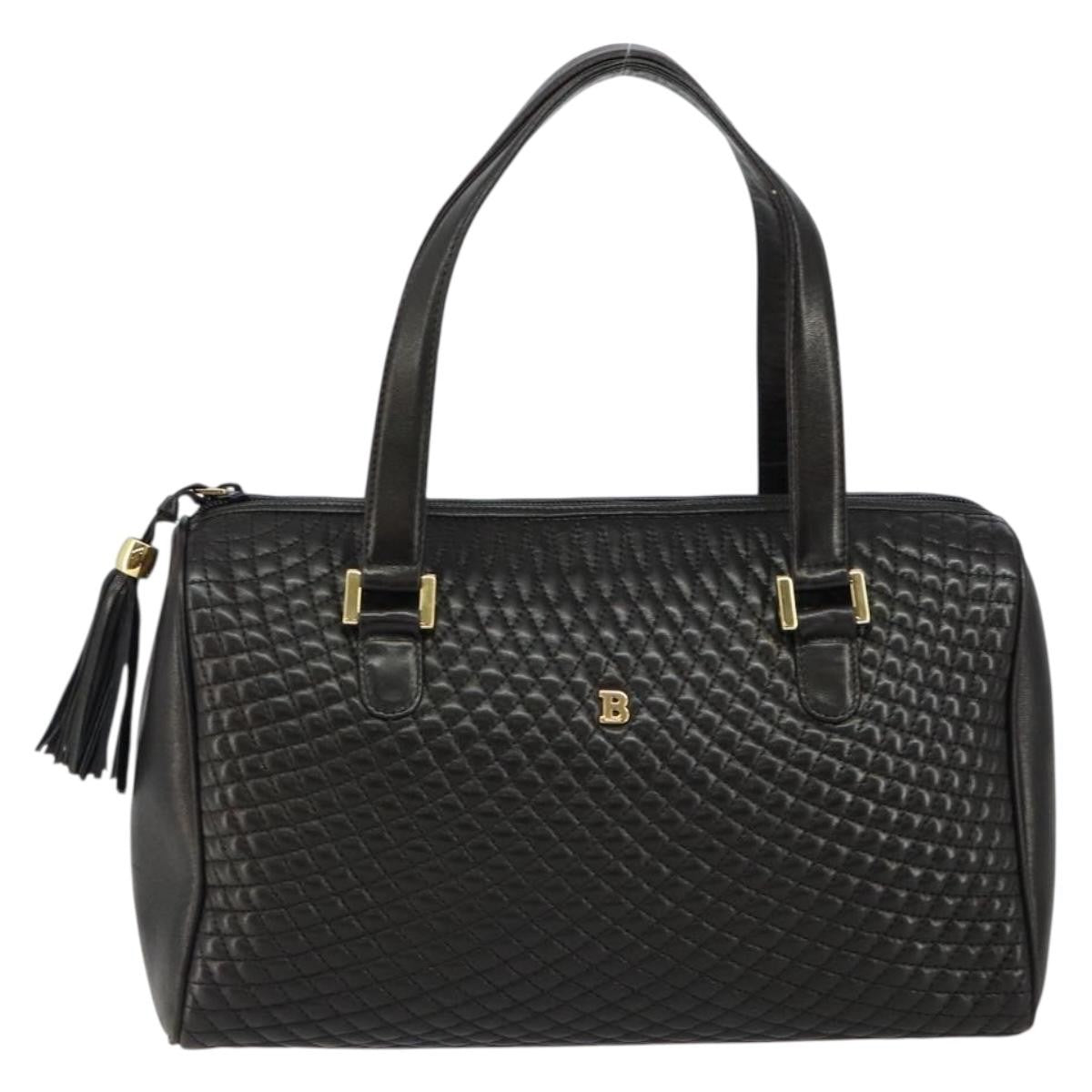 Bally Vintage Quilted Leather Black Leather Handbag (Pre-Owned)