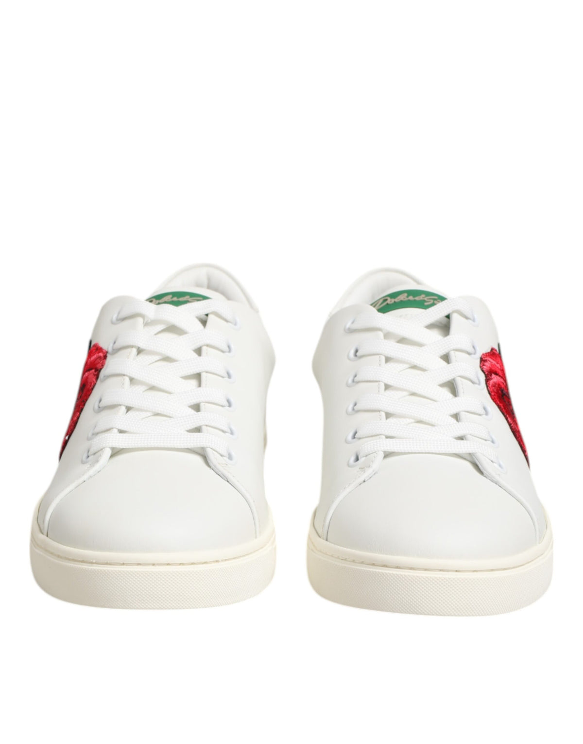 Dolce & Gabbana White Leather Rose Embroidery Low-Top Women's Shoes