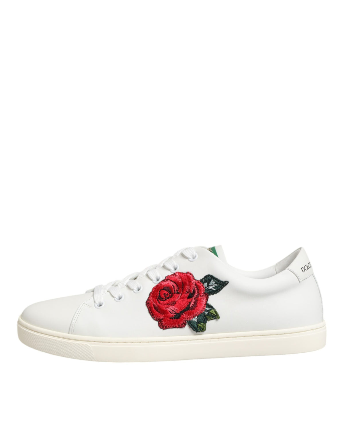 Dolce & Gabbana White Leather Rose Embroidery Low-Top Women's Shoes
