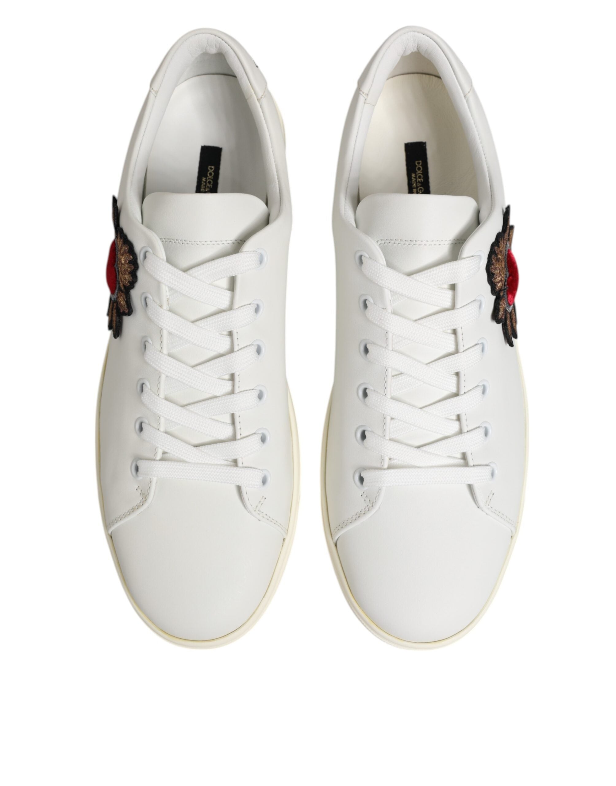 Dolce & Gabbana White Leather Sacred Heart Patch Sneakers Women's Shoes
