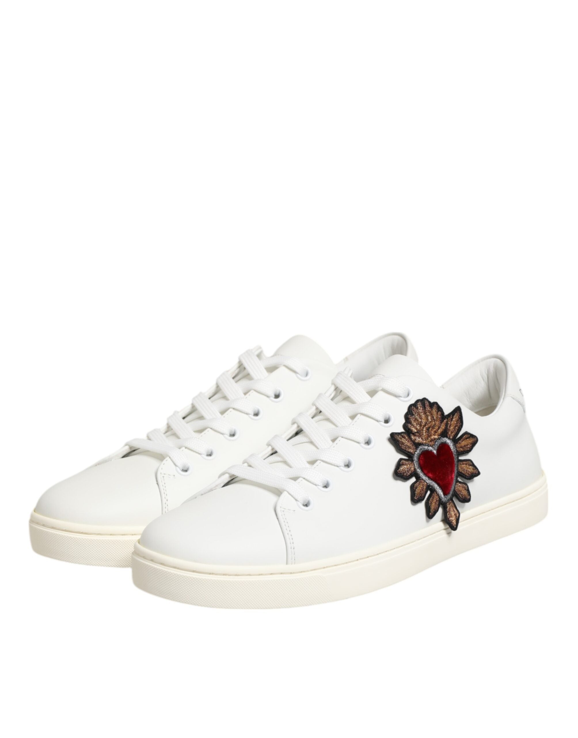 Dolce & Gabbana White Leather Sacred Heart Patch Sneakers Women's Shoes