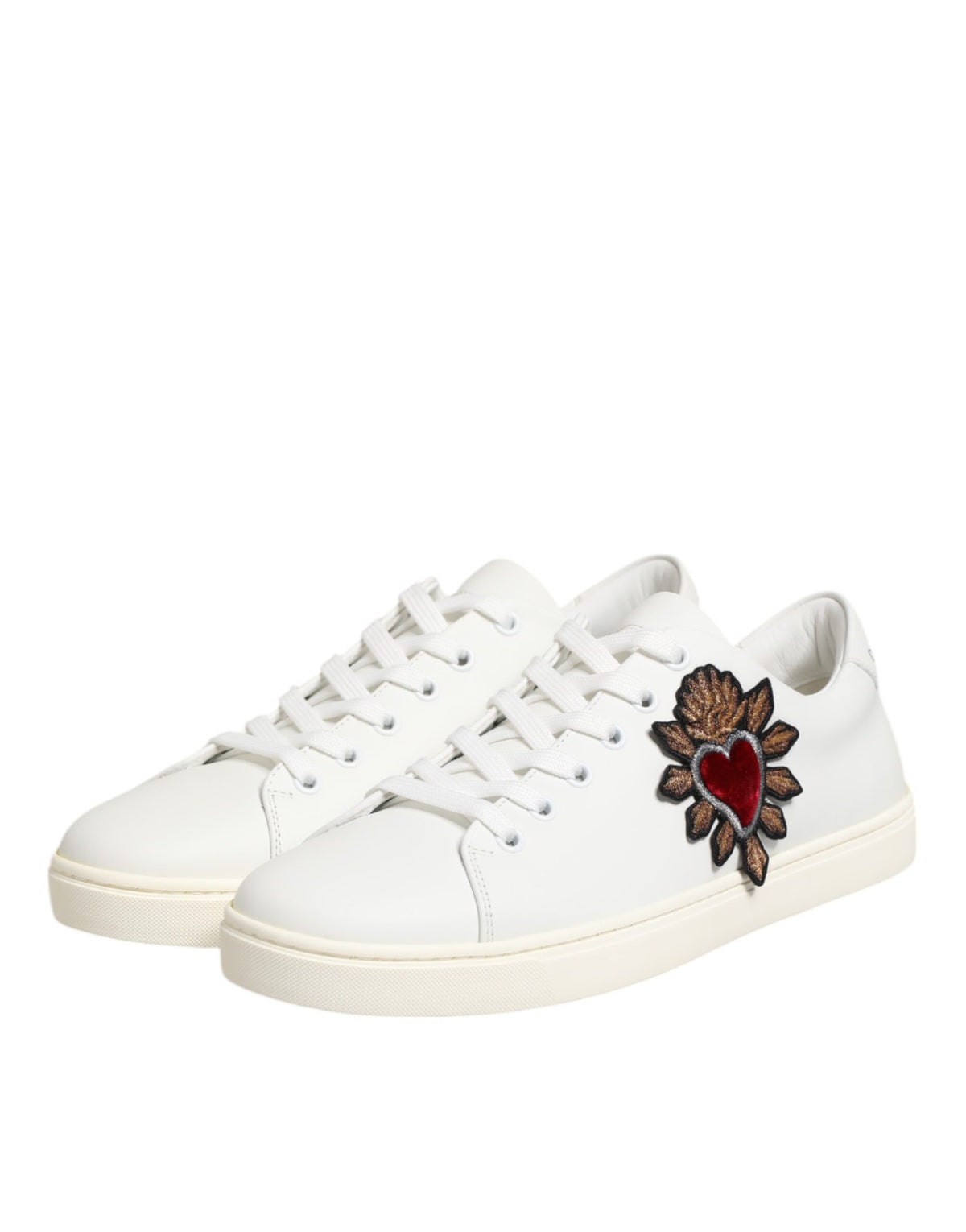 Dolce & Gabbana White Leather Sacred Heart Patch Sneakers Women's Shoes