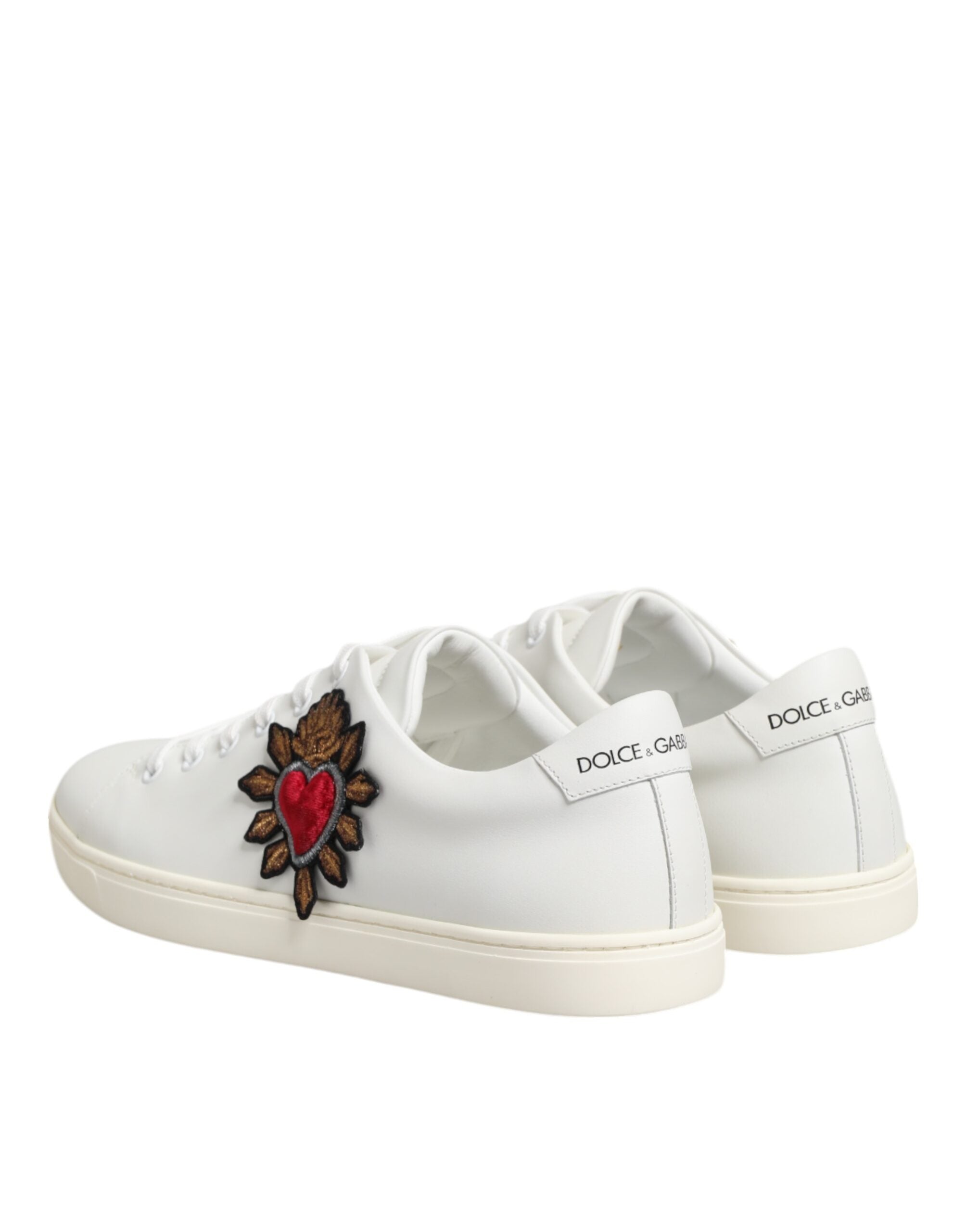 Dolce & Gabbana White Leather Sacred Heart Patch Sneakers Women's Shoes