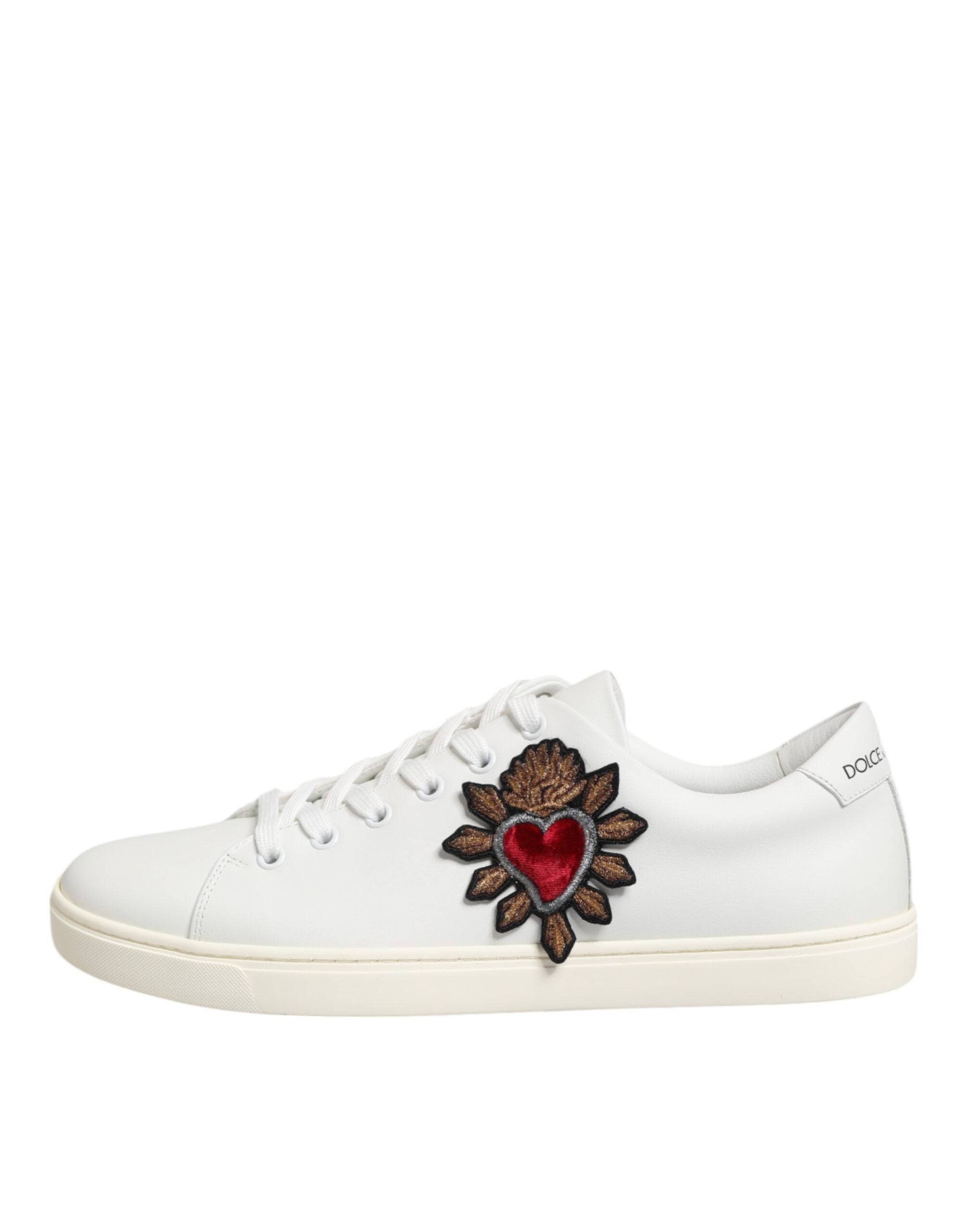Dolce & Gabbana White Leather Sacred Heart Patch Sneakers Women's Shoes