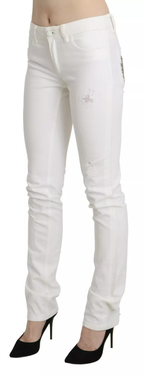 Just Cavalli White Cotton Slim Fit Mid Waist Skinny Trouser Women's Jeans (Pre-Owned)