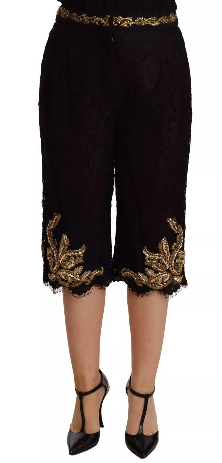 Dolce & Gabbana Black Lace Gold Baroque SPECIAL PIECE Women's Shorts