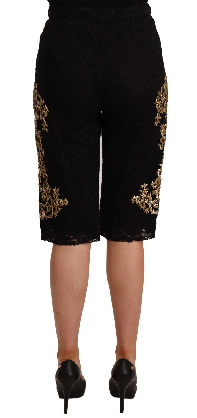 Dolce & Gabbana Black Lace Gold Baroque SPECIAL PIECE Women's Shorts