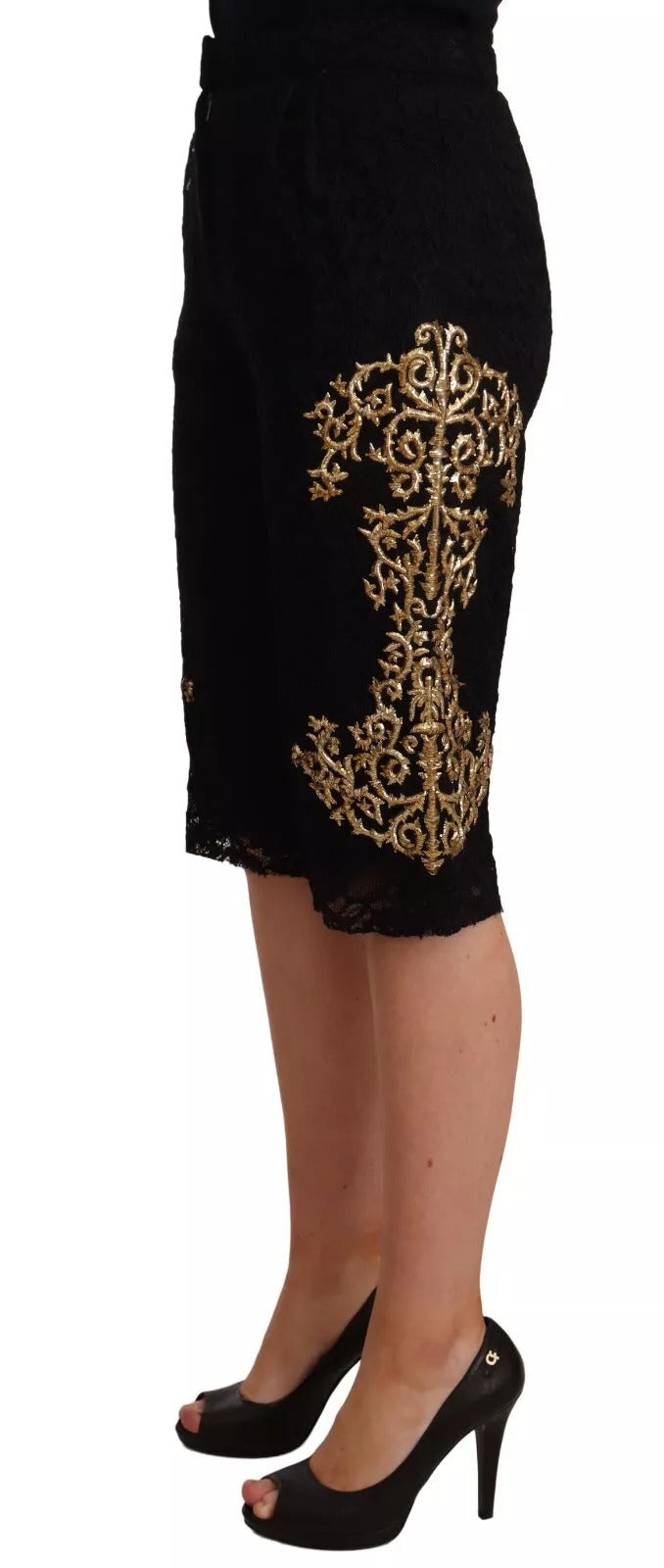 Dolce & Gabbana Black Lace Gold Baroque SPECIAL PIECE Women's Shorts