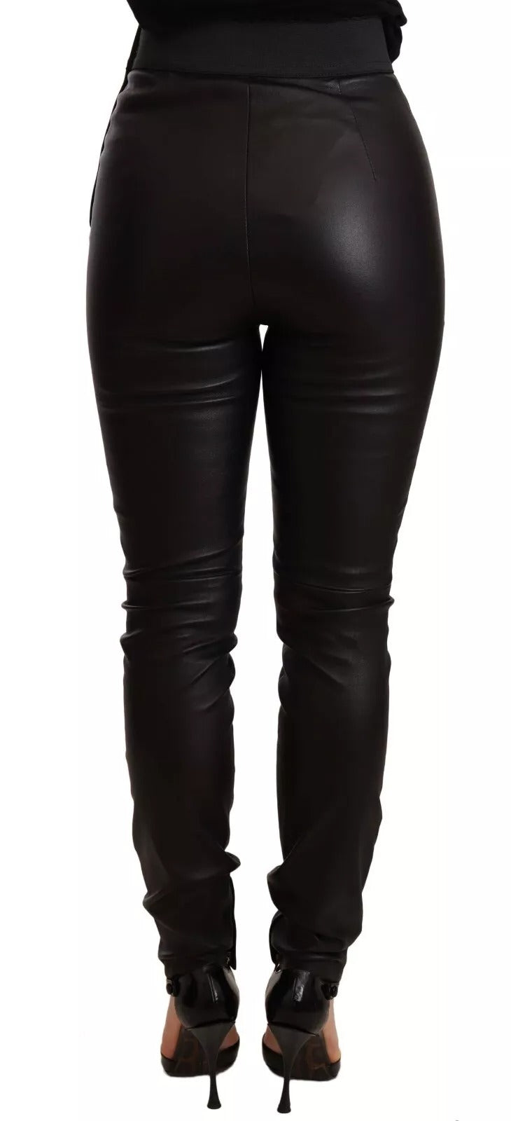 Dolce & Gabbana Black Leather Elastic Waist Trouser Women's Pants (Pre-Owned)