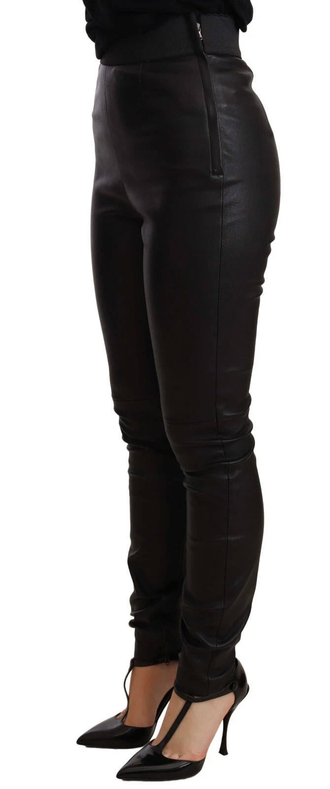 Dolce & Gabbana Black Leather Elastic Waist Trouser Women's Pants (Pre-Owned)