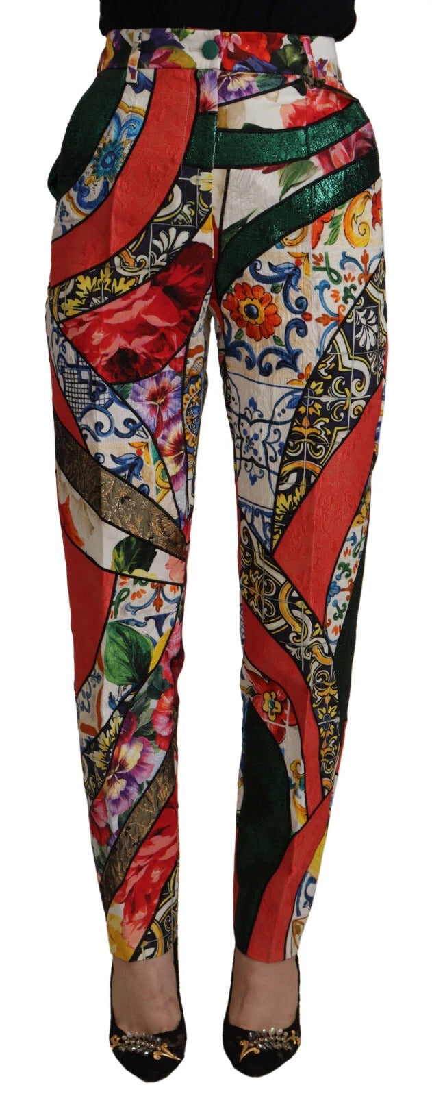 Dolce & Gabbana Multicolor Patchwork Jacquard High Waist Women's Pants