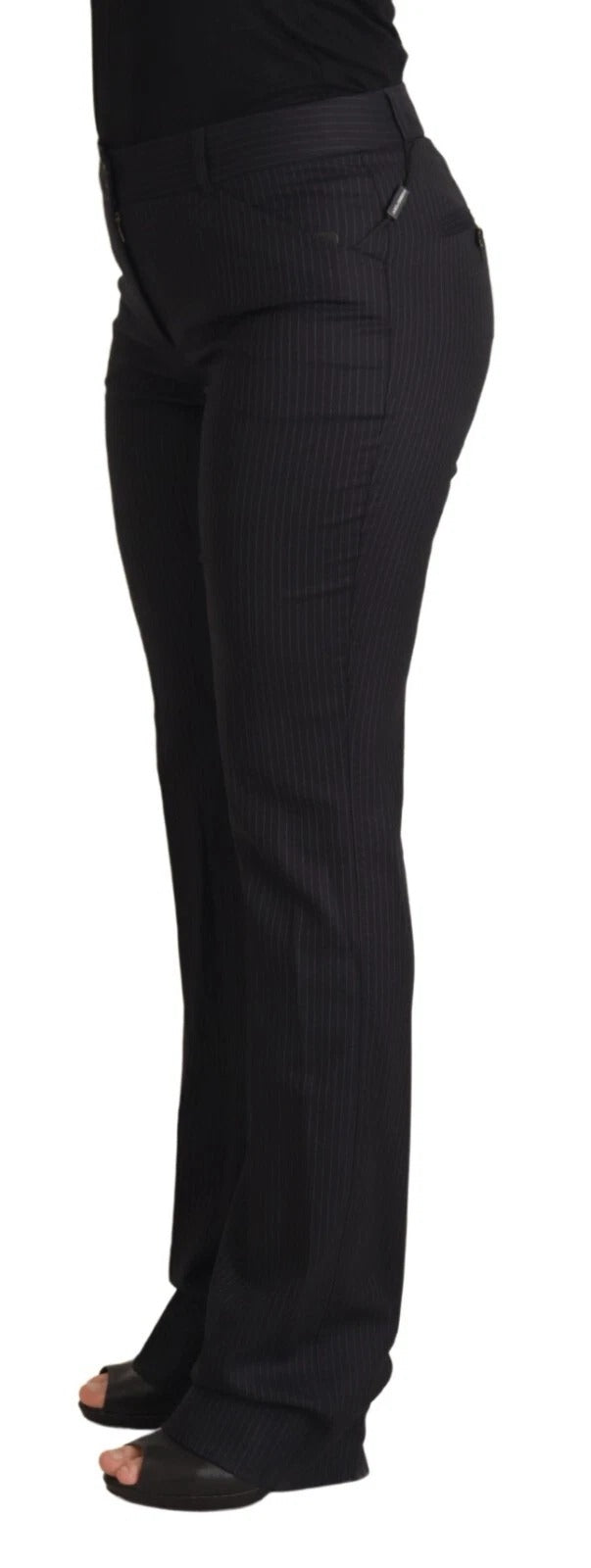 Dolce & Gabbana Black Stripes Mid Waist Trouser Women's Pants
