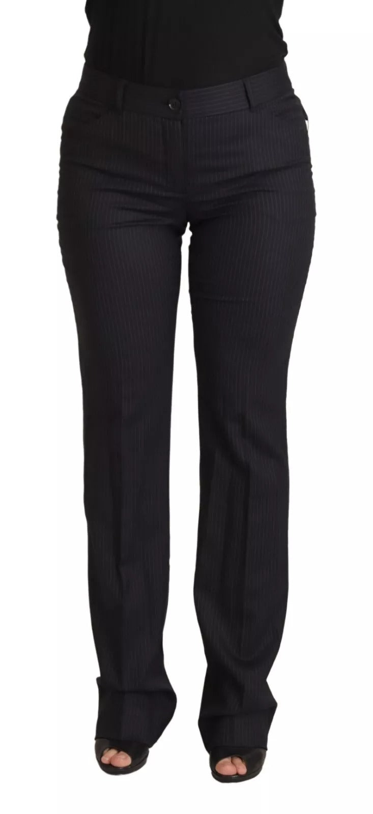 Dolce & Gabbana Black Stripes Mid Waist Trouser Women's Pants