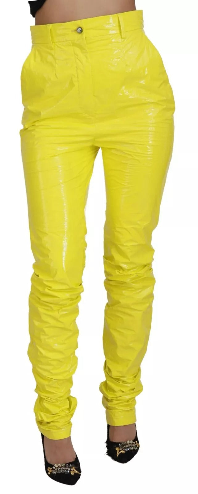 Dolce & Gabbana Yellow High Waist Skinny Women Trouser Women's Pants (Pre-Owned)