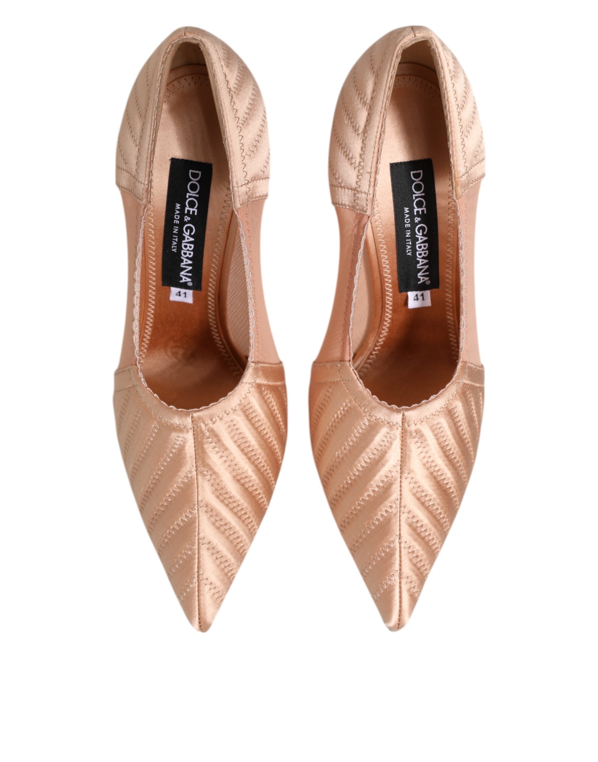 Dolce & Gabbana Cipria Nude Satin Mesh Stiletto Pumps Women's Shoes