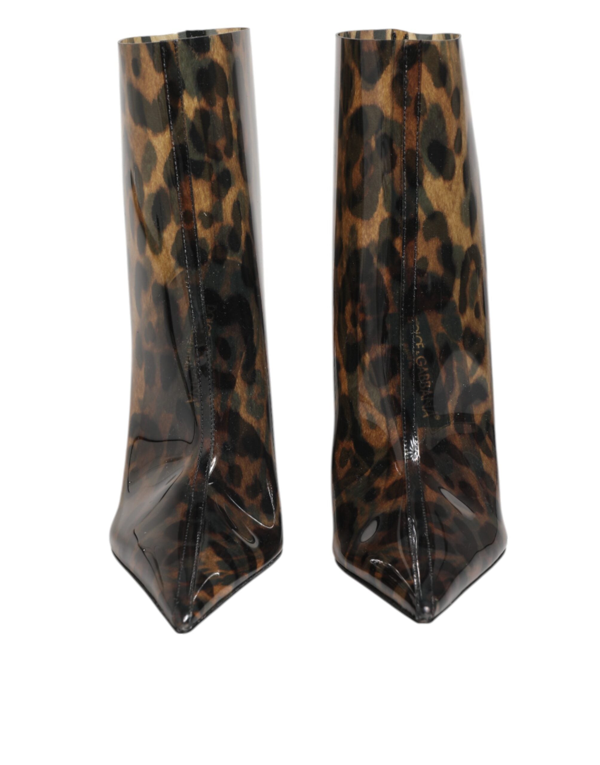 Dolce & Gabbana Leopard Print PVC Pointed Toe Boots Women's Shoes