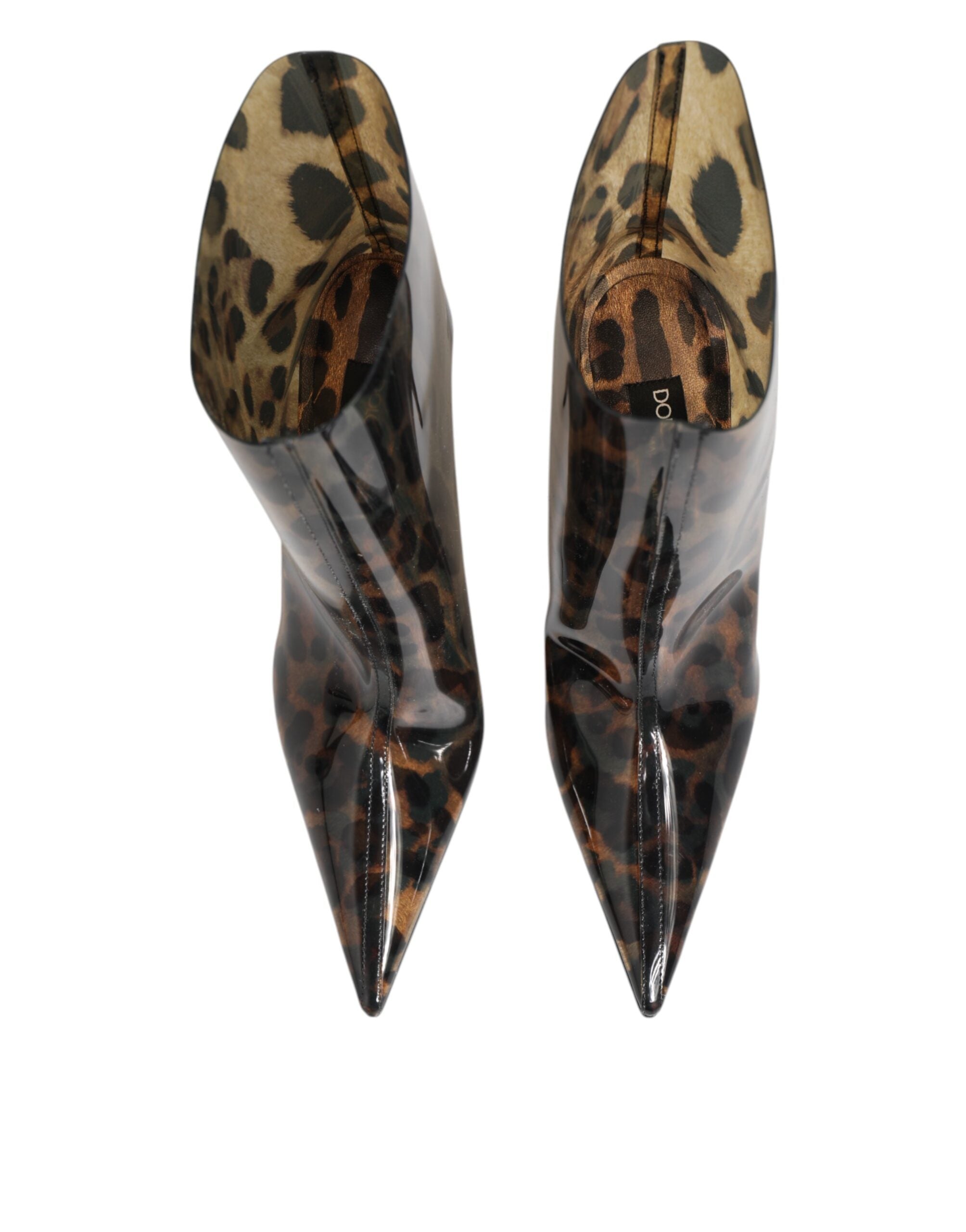 Dolce & Gabbana Leopard Print PVC Pointed Toe Boots Women's Shoes