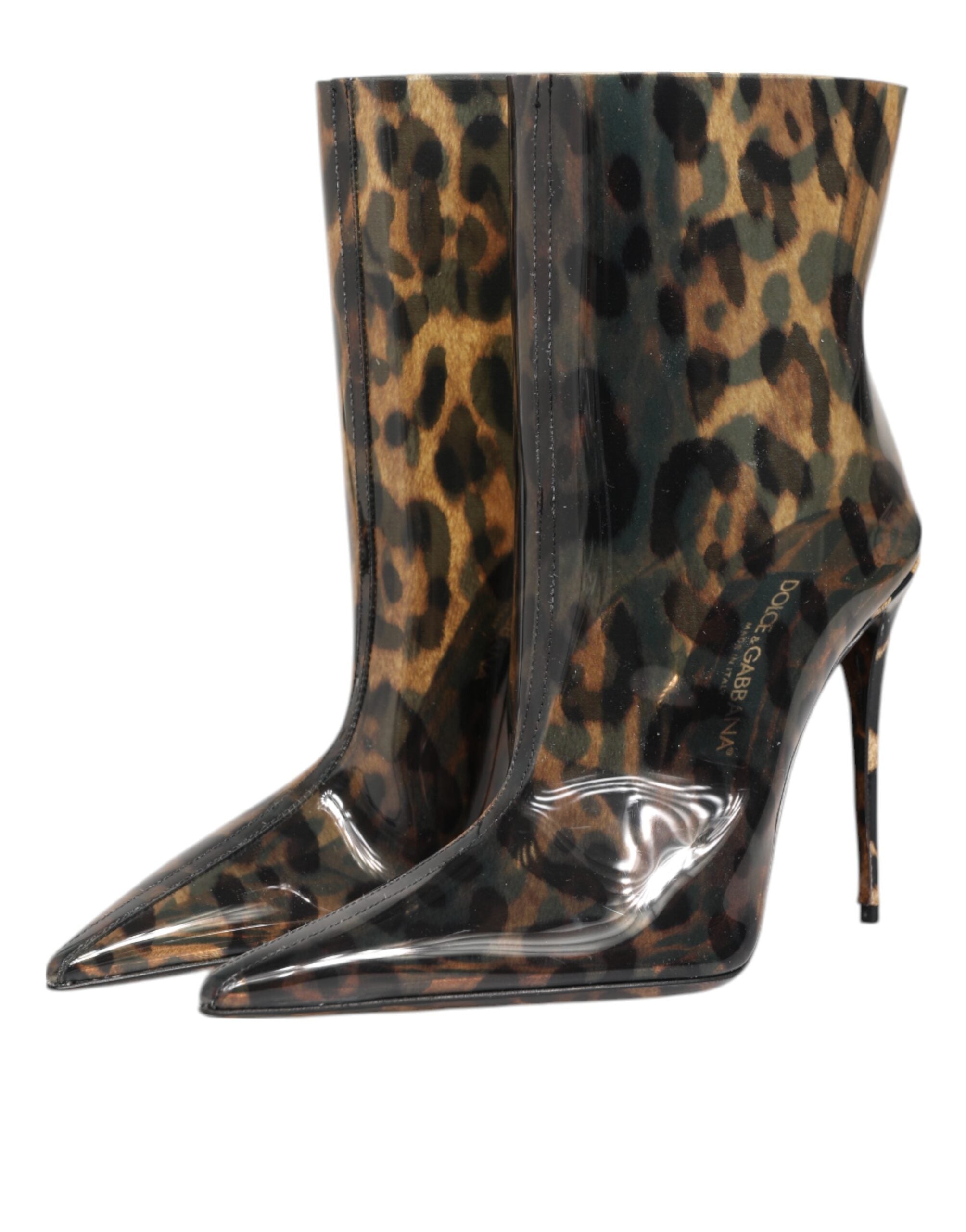 Dolce & Gabbana Leopard Print PVC Pointed Toe Boots Women's Shoes