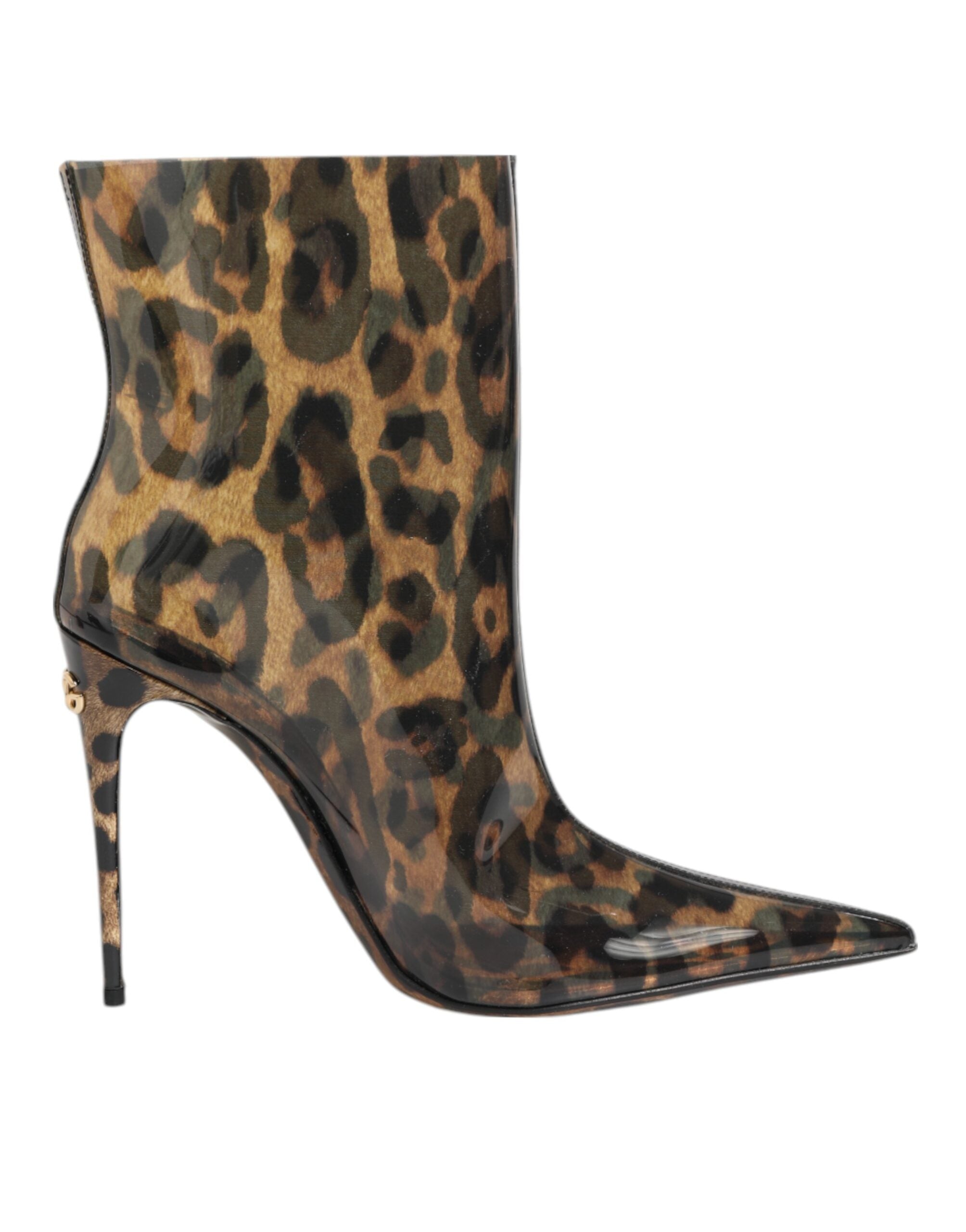 Dolce & Gabbana Leopard Print PVC Pointed Toe Boots Women's Shoes