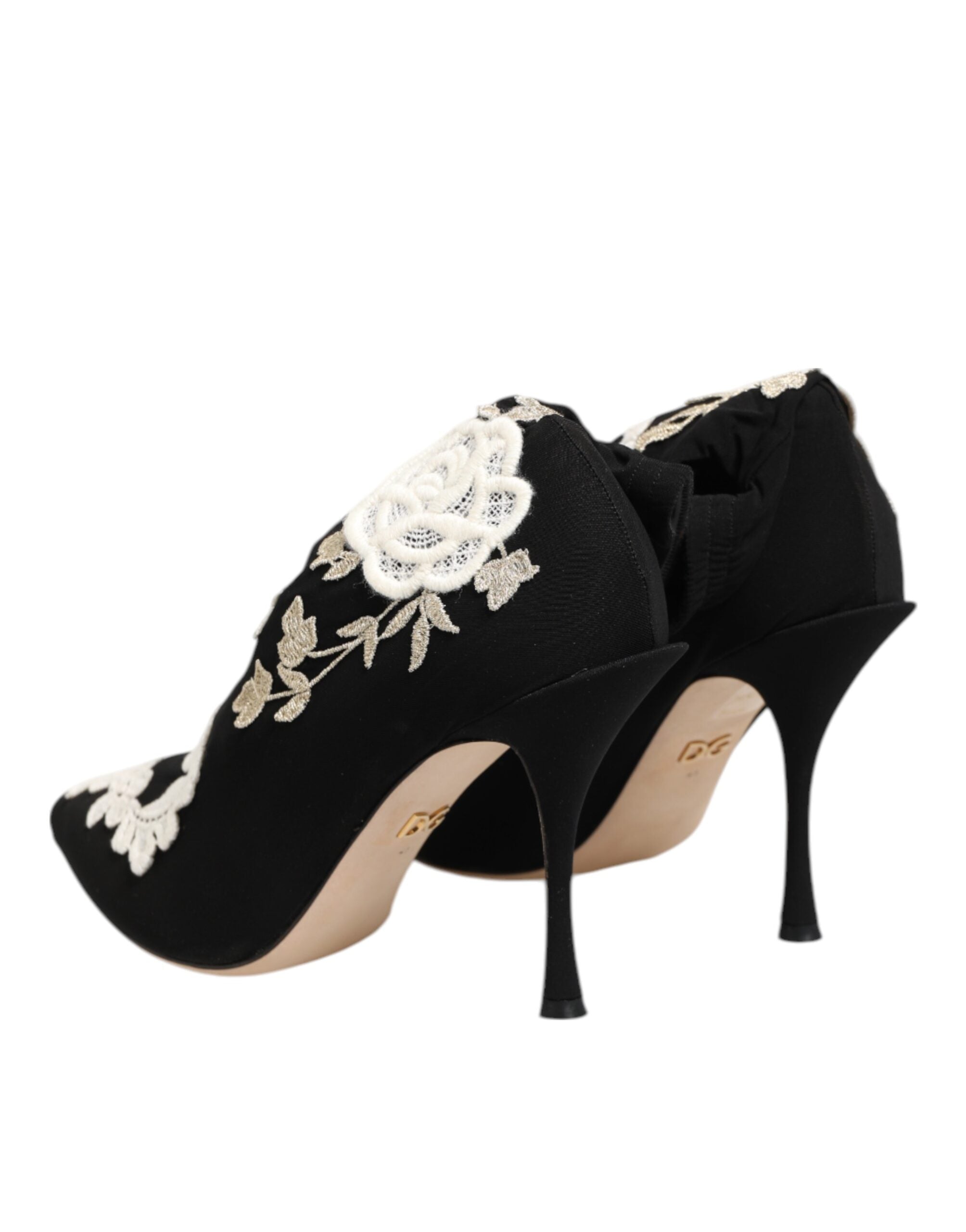 Dolce & Gabbana Black White Embroidered Jersey Stiletto Boots Women's Shoes
