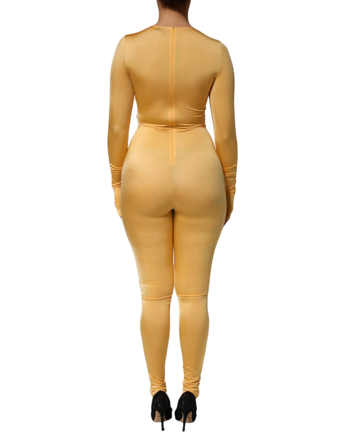 Dolce & Gabbana Gold Yellow Stretch Long Sleeve Bodysuit Women's Dress (Pre-Owned)