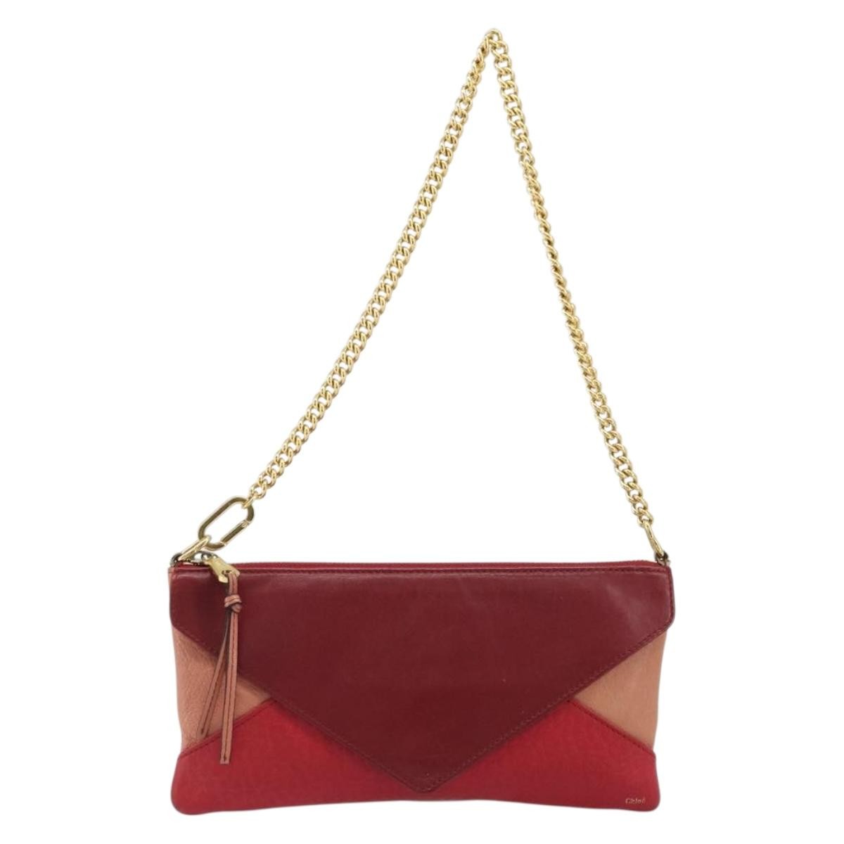 Chloe Envelope Wallet On Chain Leather Red Leather Shoulder Bag Bag (Pre-Owned)