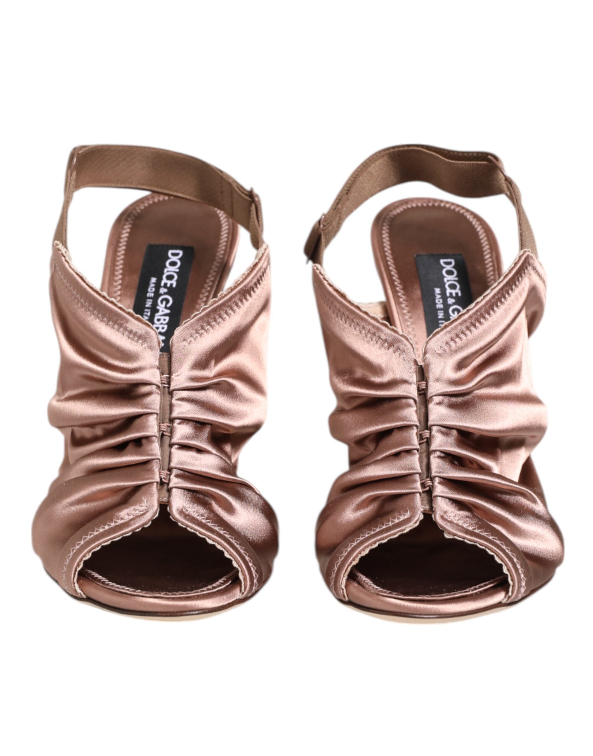 Dolce & Gabbana Bronze Satin Ruched Slingback Sandals Women's Shoes
