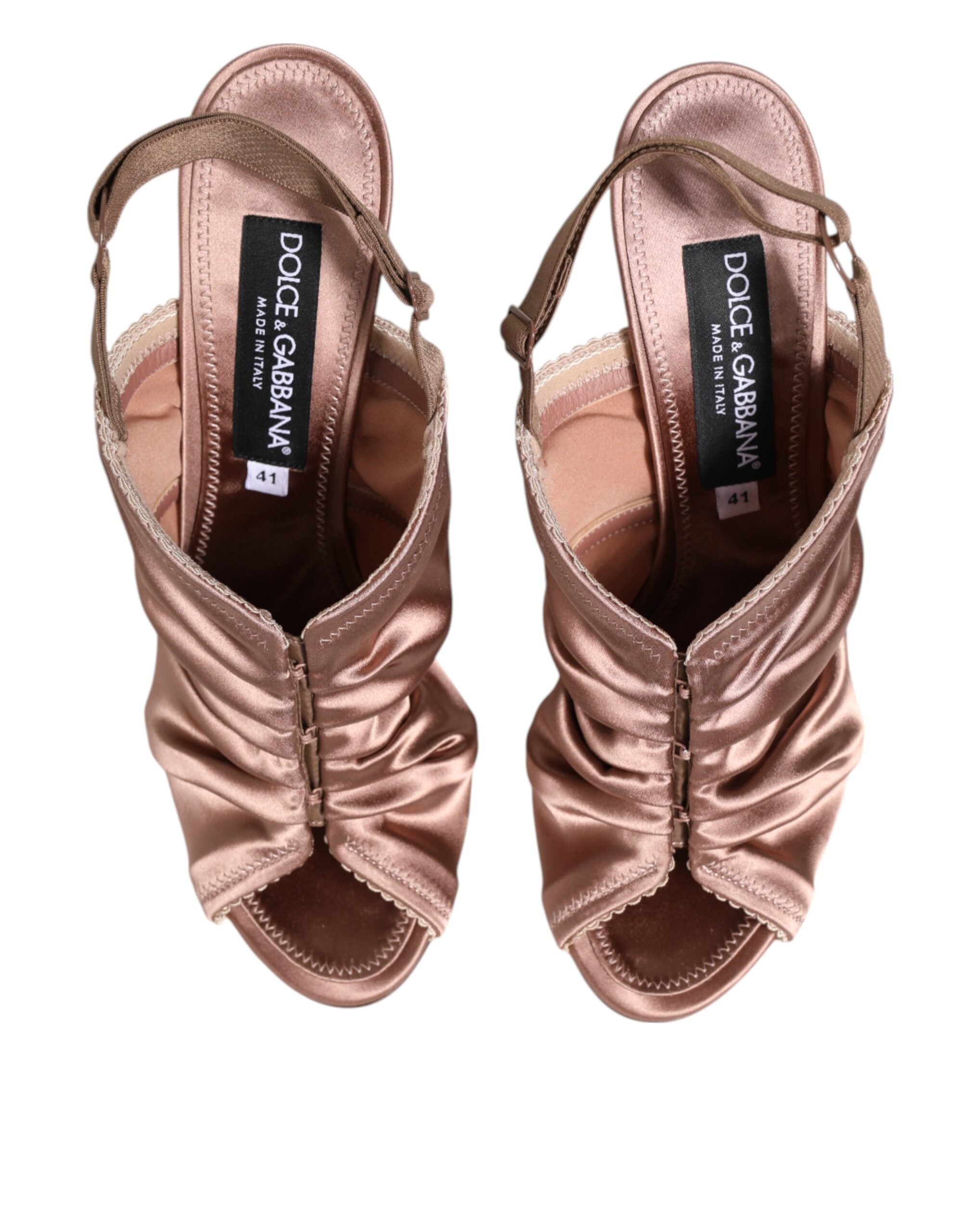 Dolce & Gabbana Bronze Satin Ruched Slingback Sandals Women's Shoes