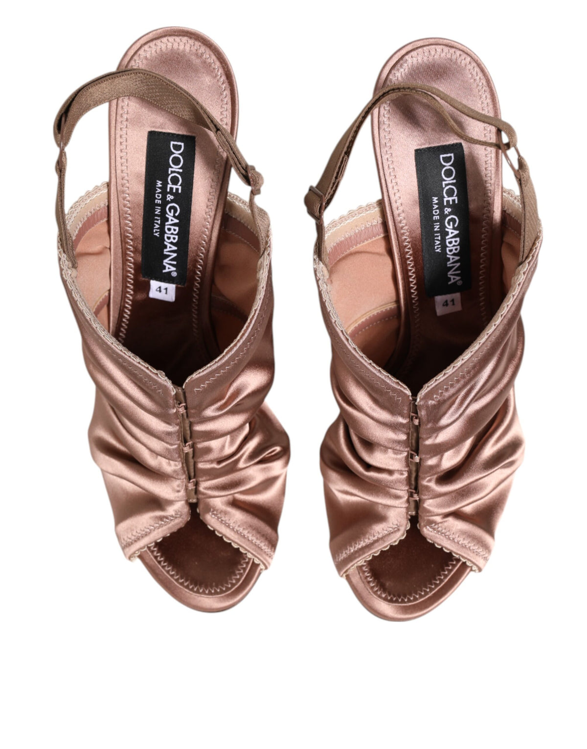 Dolce & Gabbana Bronze Satin Ruched Slingback Sandals Women's Shoes