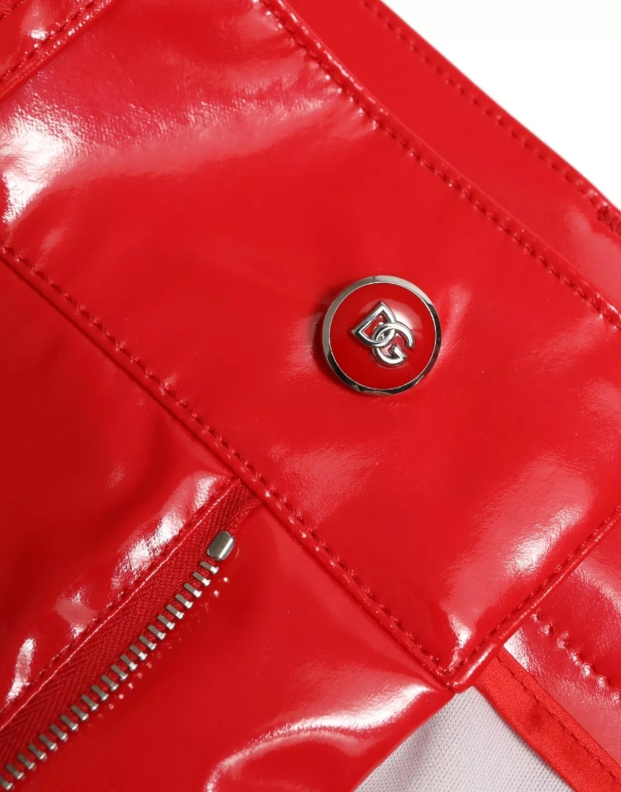 Dolce & Gabbana Red High Waist Skinny Trouser Shiny Women's Pants (Pre-Owned)