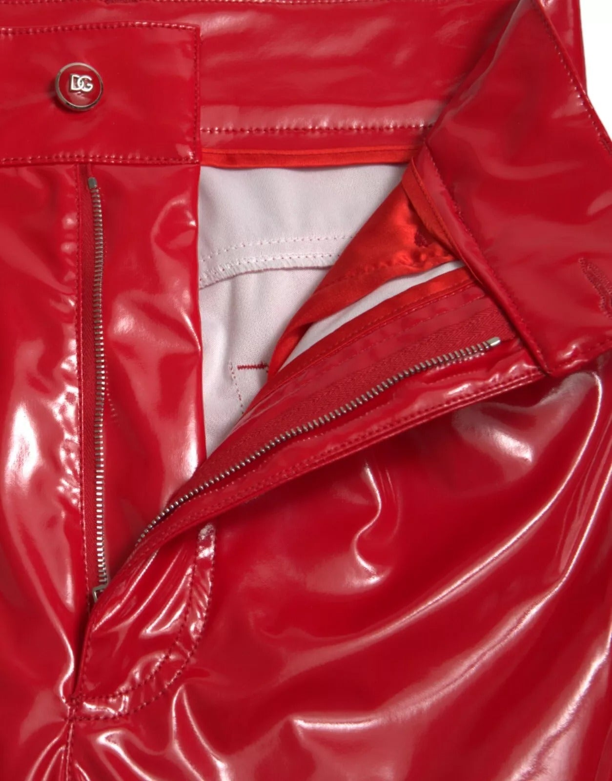 Dolce & Gabbana Red High Waist Skinny Trouser Shiny Women's Pants (Pre-Owned)