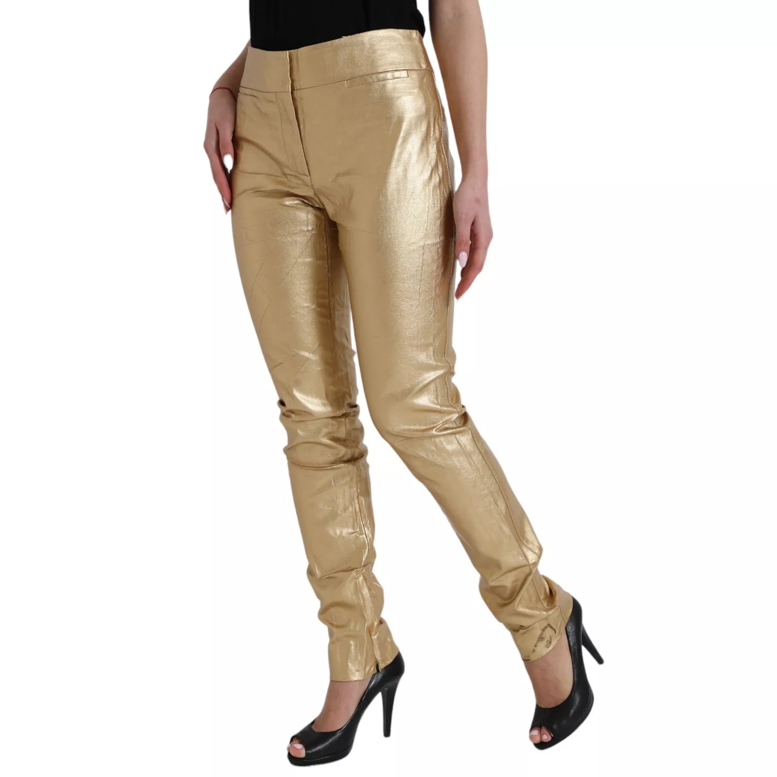 Dolce & Gabbana Gold High Waist Skinny Women Metallic Women's Pants (Pre-Owned)