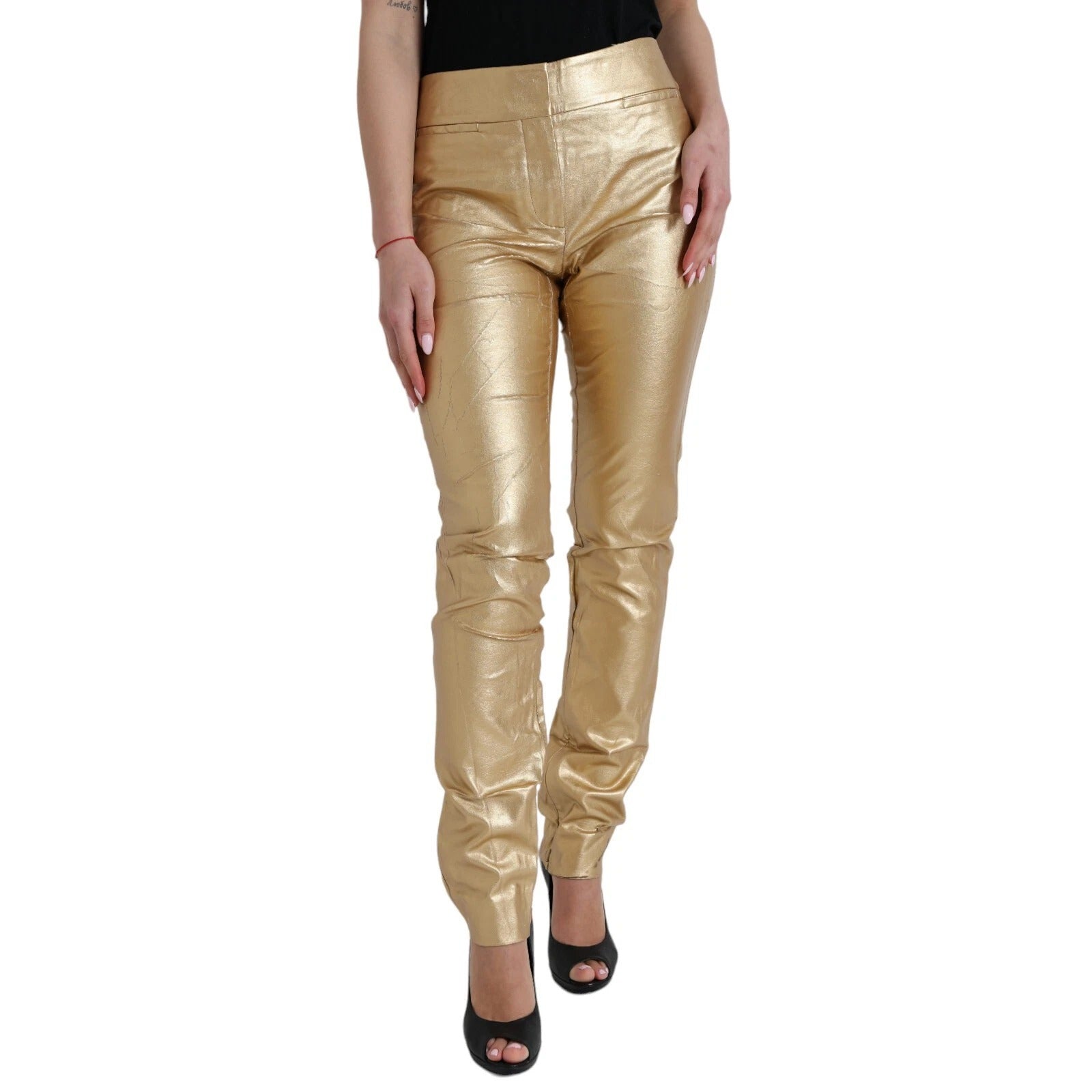 Dolce & Gabbana Gold High Waist Skinny Women Metallic Women's Pants (Pre-Owned)