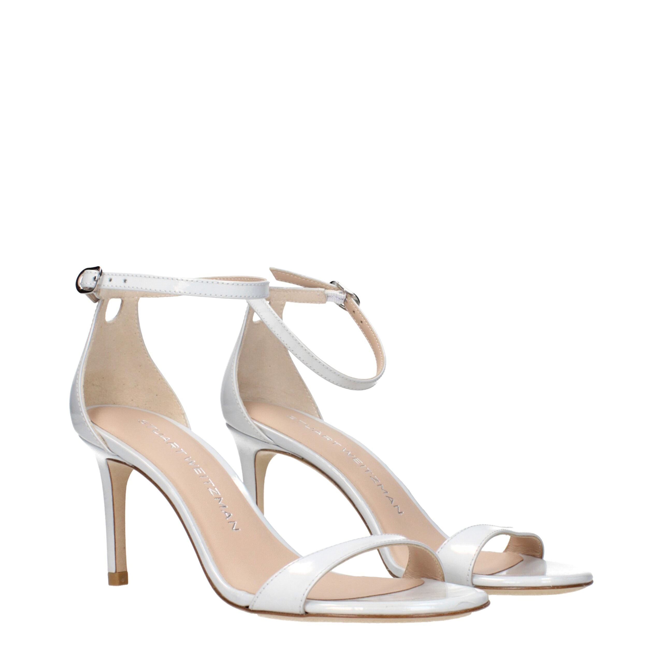 Stuart Weitzman White Leather Stiletto Heel Women's Sandals