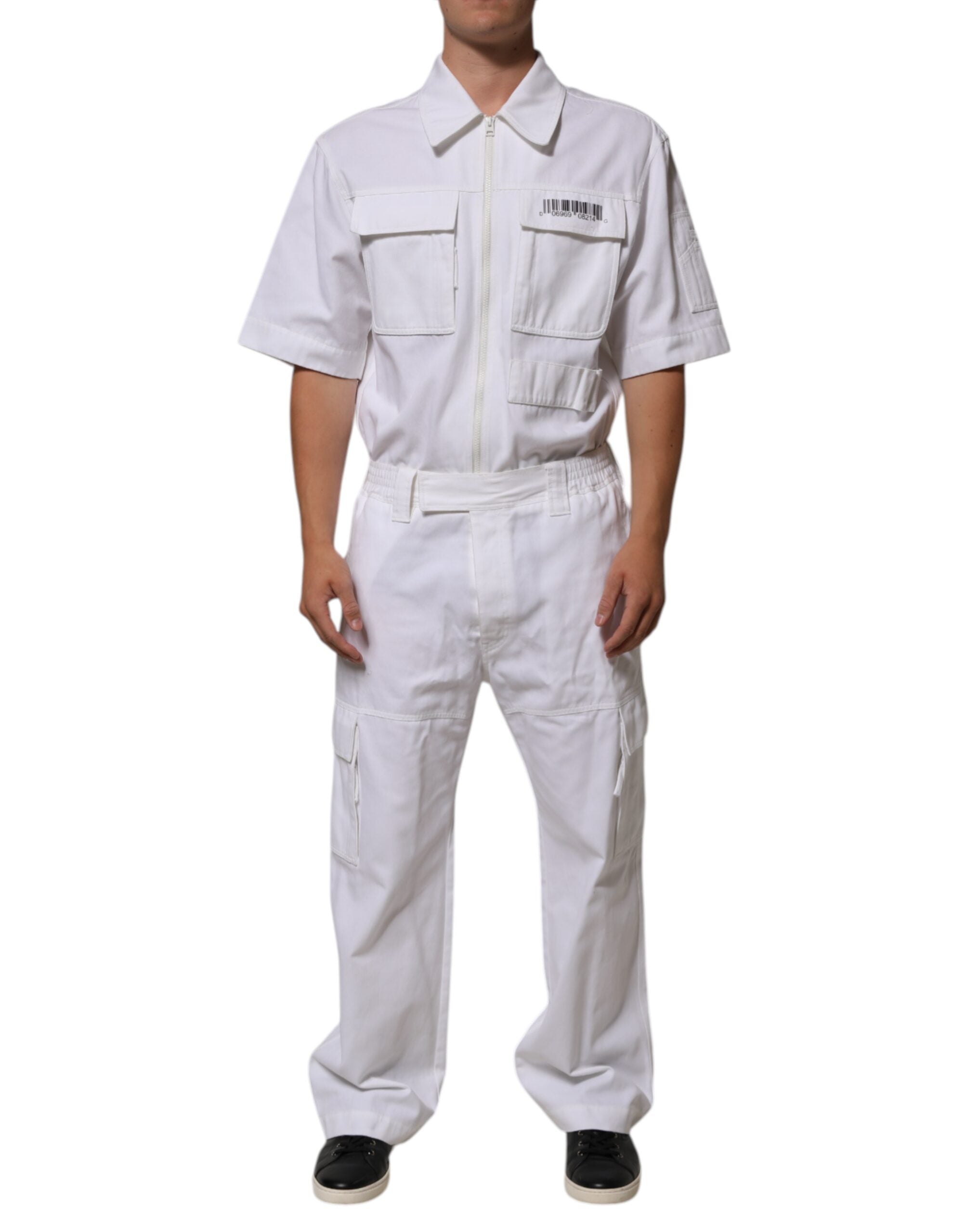 Dolce & Gabbana White Barcode Patch Utility Zip Jumpsuit Men's Pants (Pre-Owned)